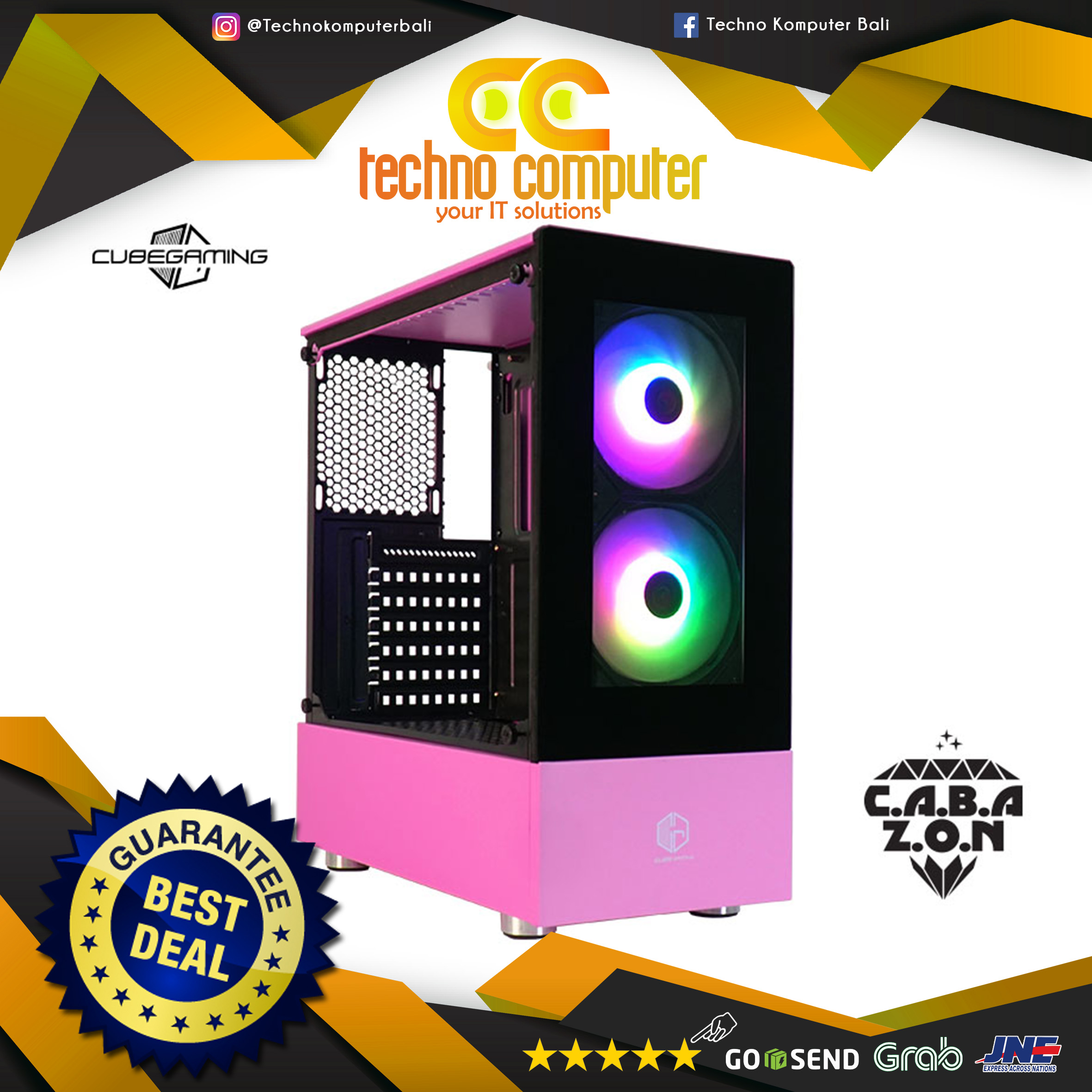 CASING CUBE GAMING CABAZON PINK - ATX (Include 2pcs 120mm RGB Fan)