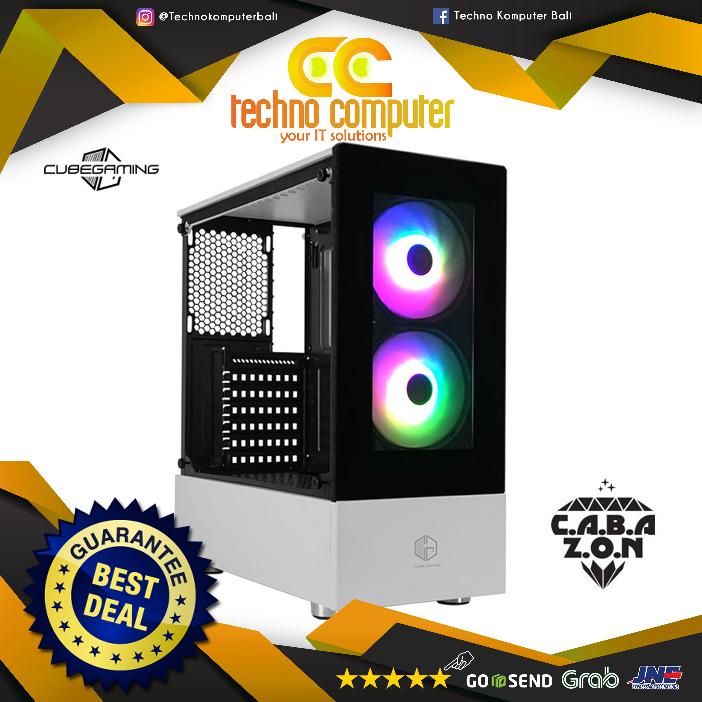 CASING CUBE GAMING CABAZON WHITE - ATX (Include 2pcs 120mm RGB Fan)