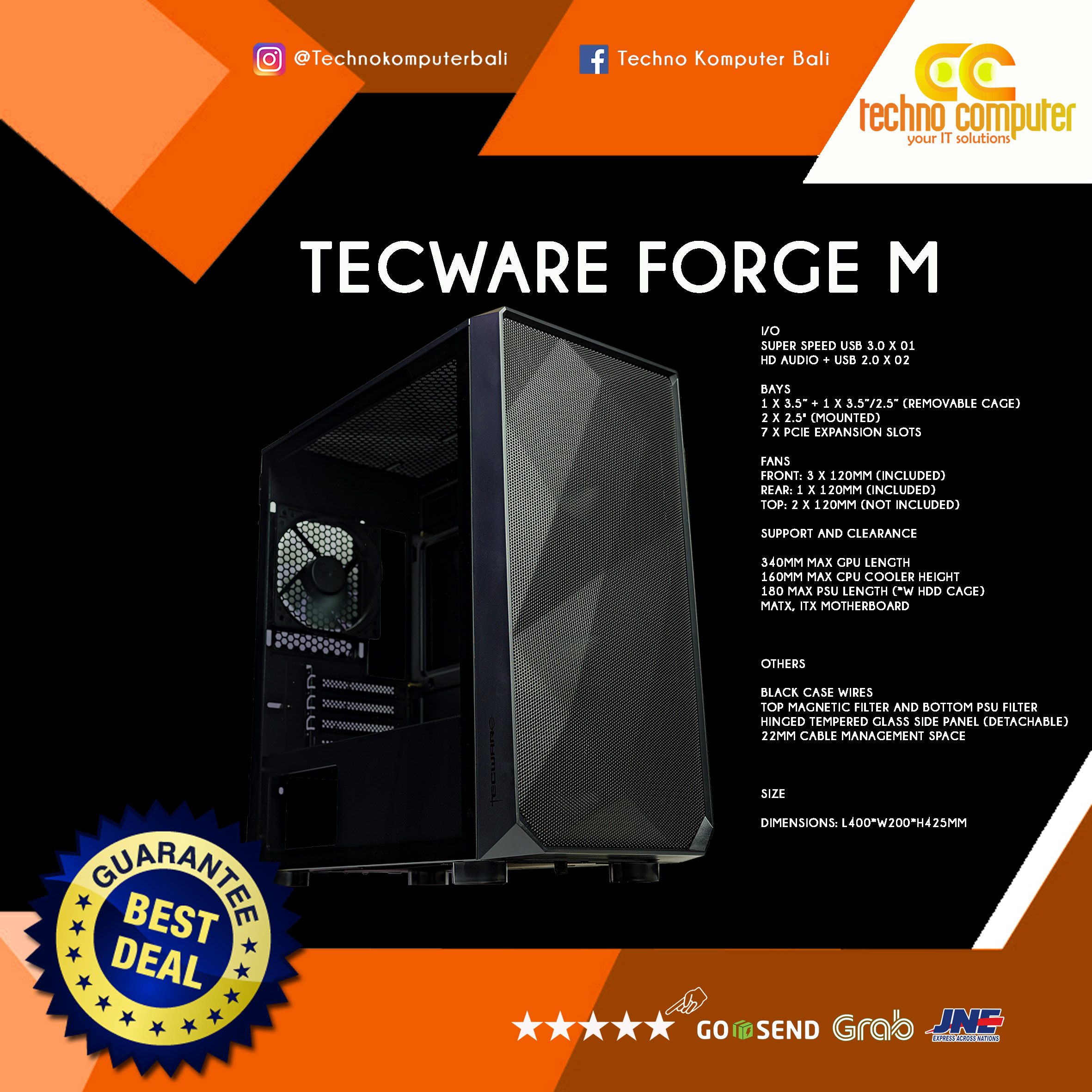 CASING TECWARE FORGE M MESH - FREE 4pcs 120mm FAN