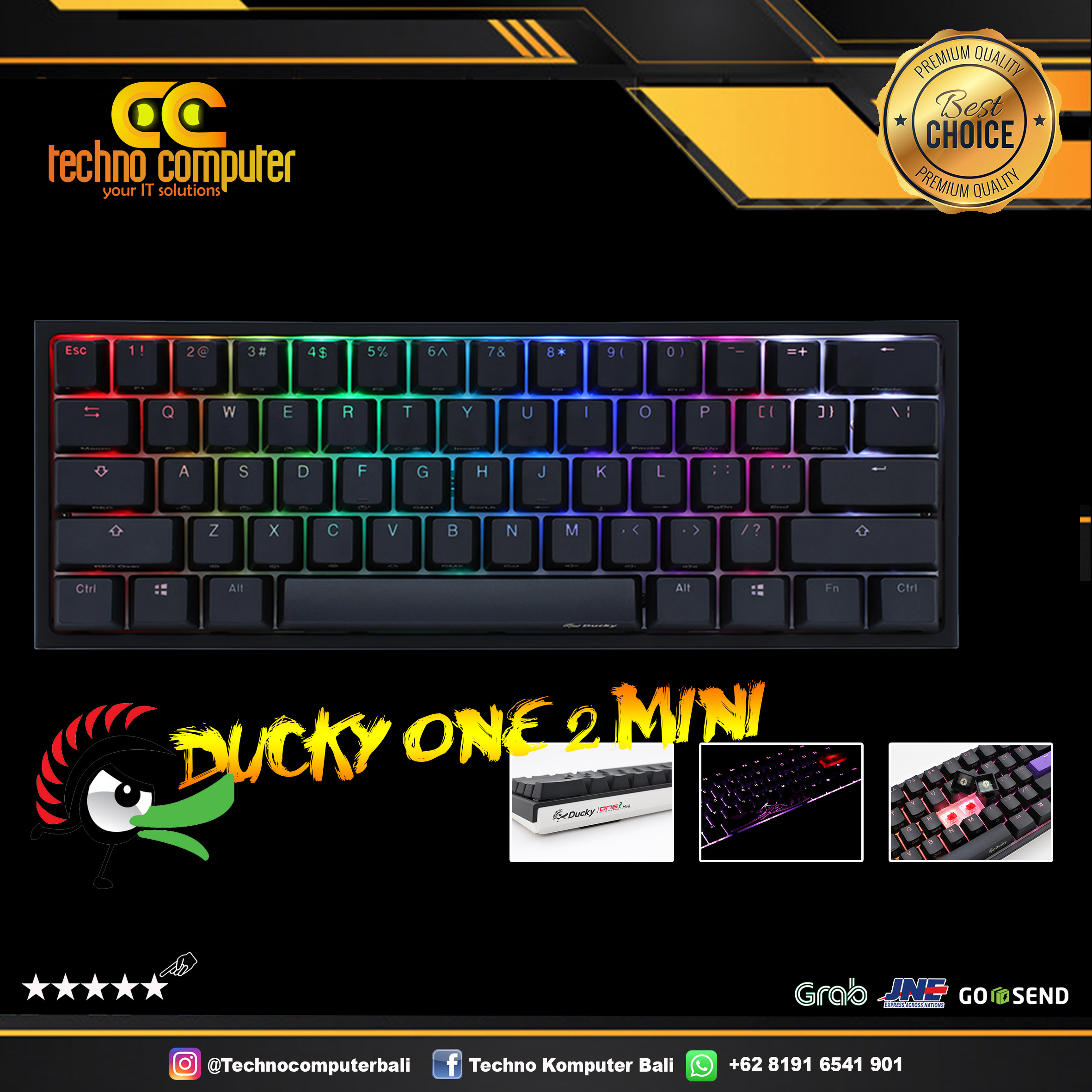 Ducky ONE 2 Mini RGB Black - DKON2061ST-BUSPDAZT1 - Brown Switch