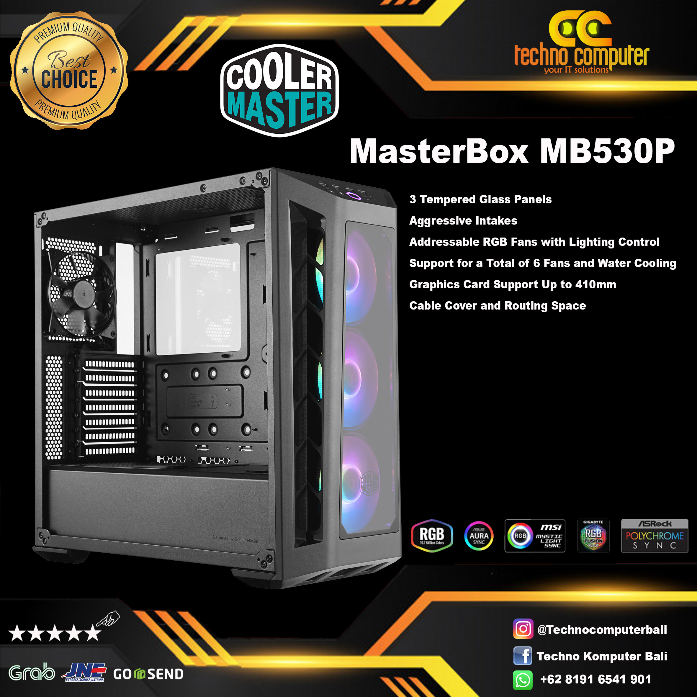 CASING COOLERMASTER MASTERBOX MB530P - Mid Tower ATX Case Tempered Glass (Free 3x ARGB Fan)