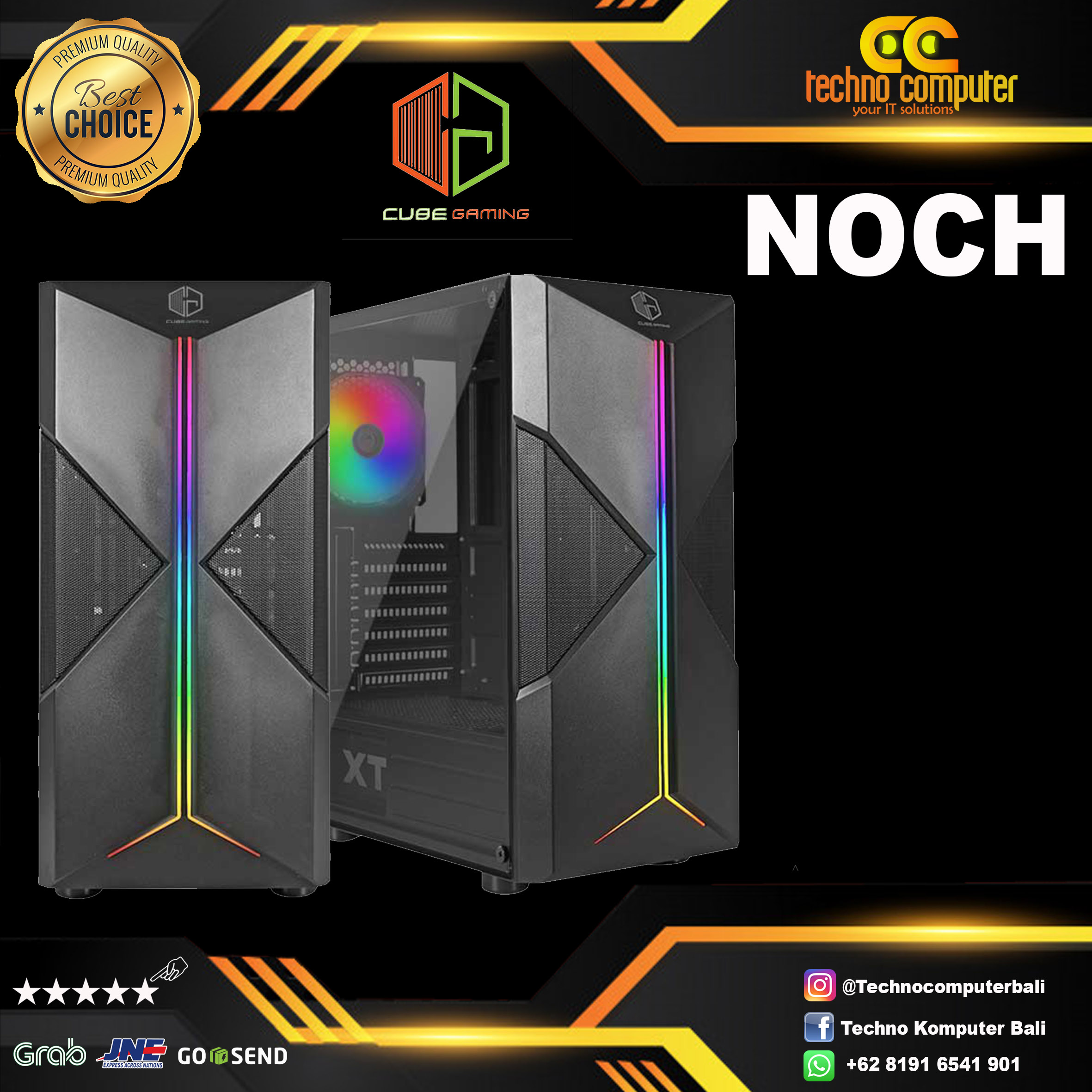 CASING CUBE GAMING NOCH - ATX - LEFT SIDE TEMPERED GLASS - FRONT LED RGB - FREE 1 PCS 12CM RGB FAN