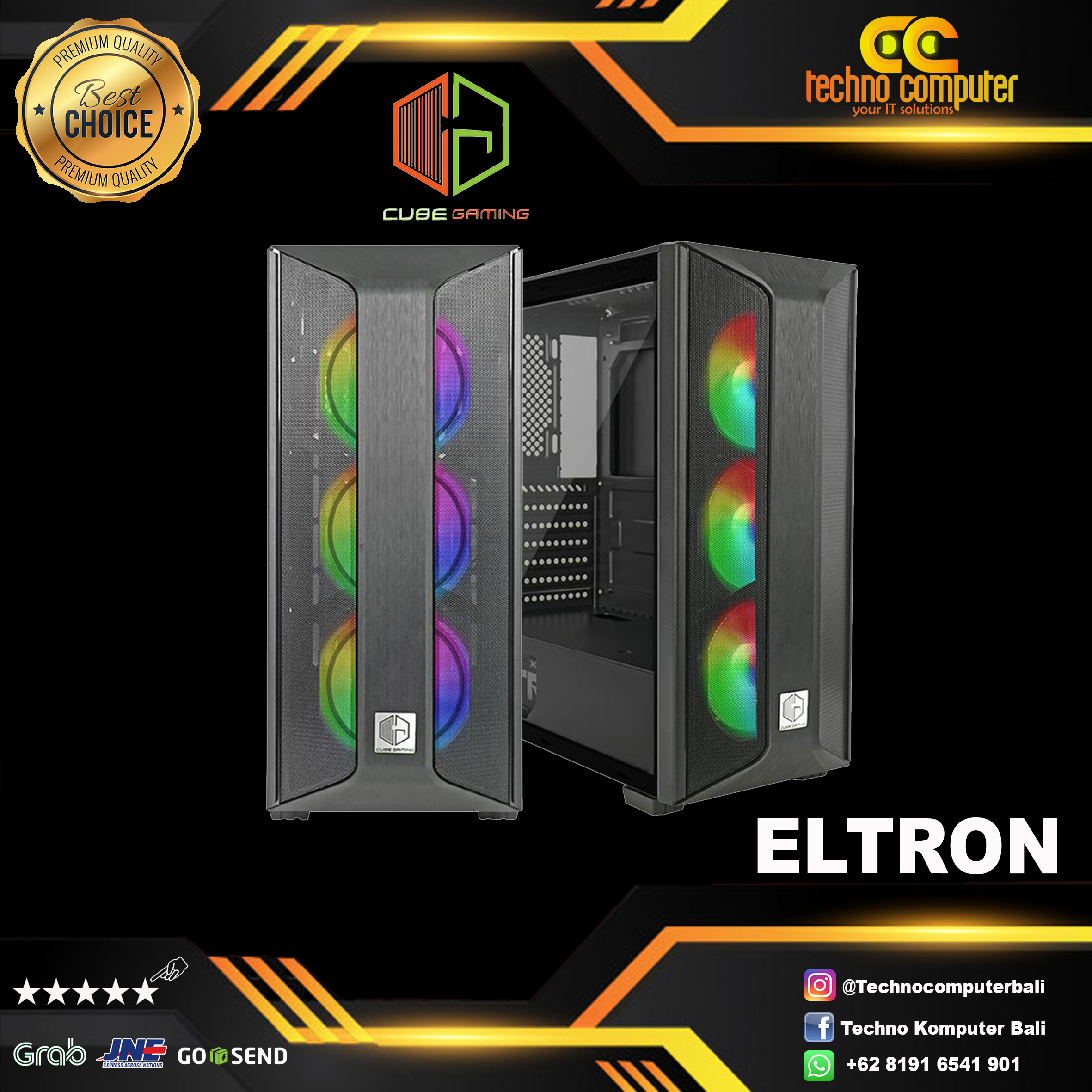 CASING CUBE GAMING ELTRON - ATX Gaming Case Free 3pcs 120mm RGB FAN
