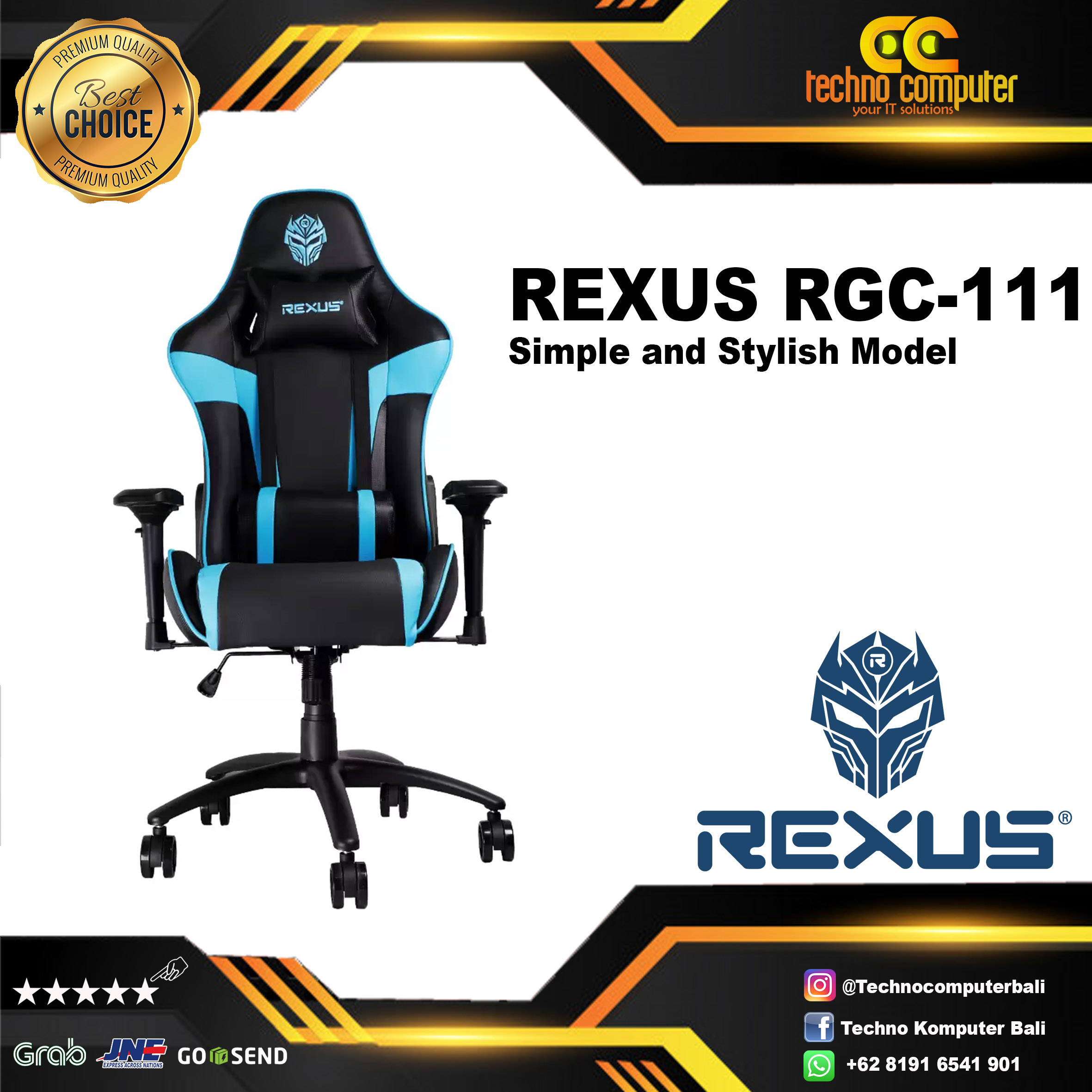KURSI GAMING REXUS RGC-111 GAMING CHAIR XL Size - BLACK BLUE