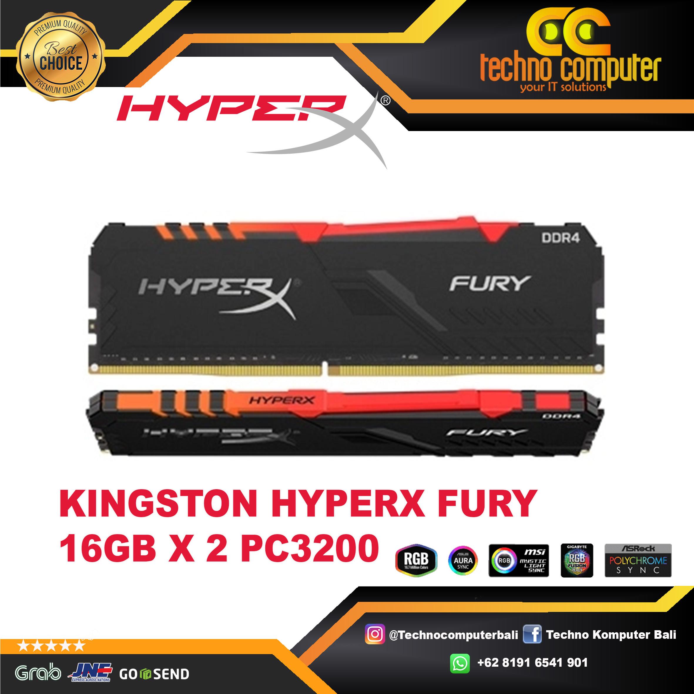 DDR4 KINGSTON HYPERX FURY RGB 32GB (2x16GB) Kit 3200Mhz