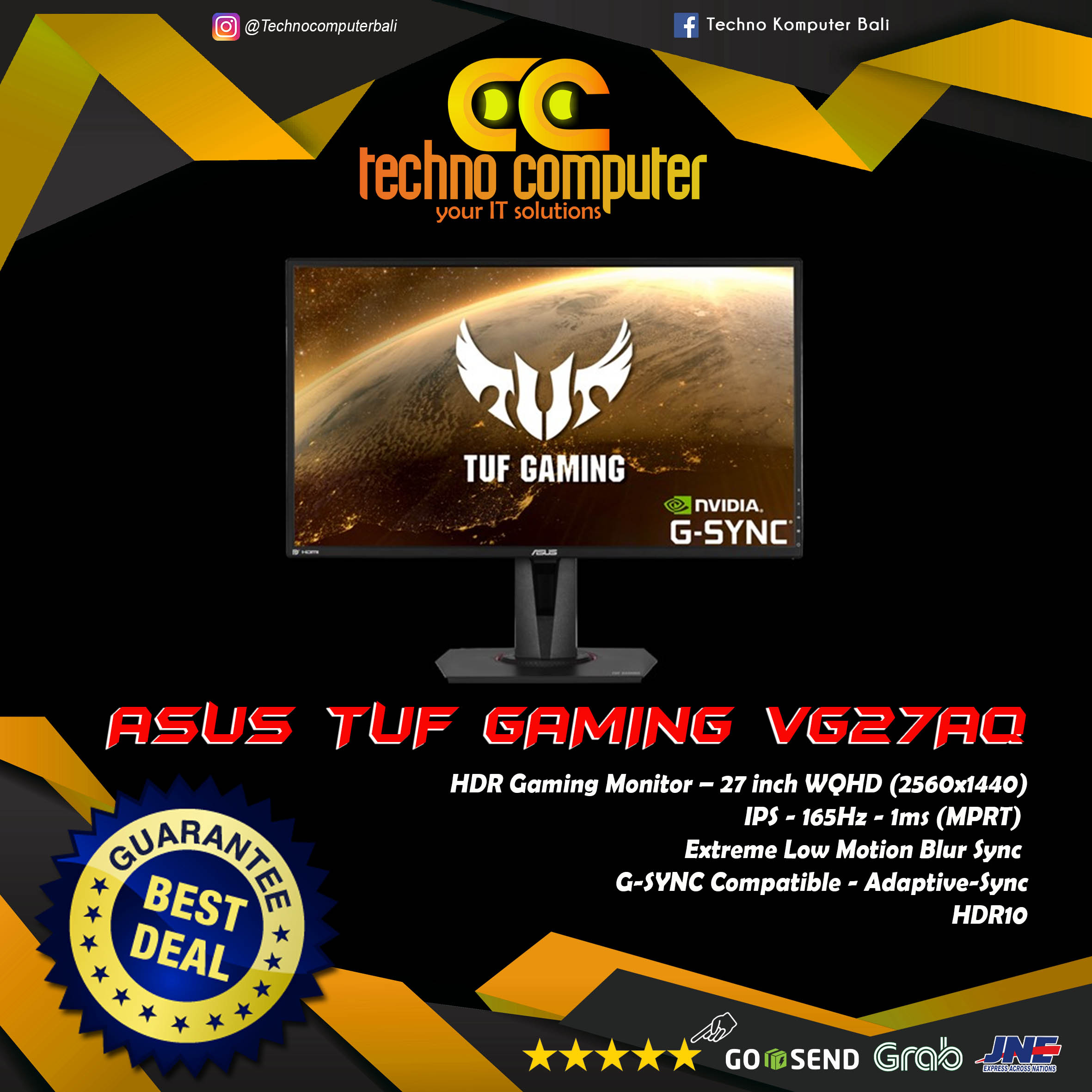 ASUS TUF GAMING VG27AQ Gaming Monitor - 27 inch, WQHD (2560 x 1440), IPS, 240Hz, 1ms
