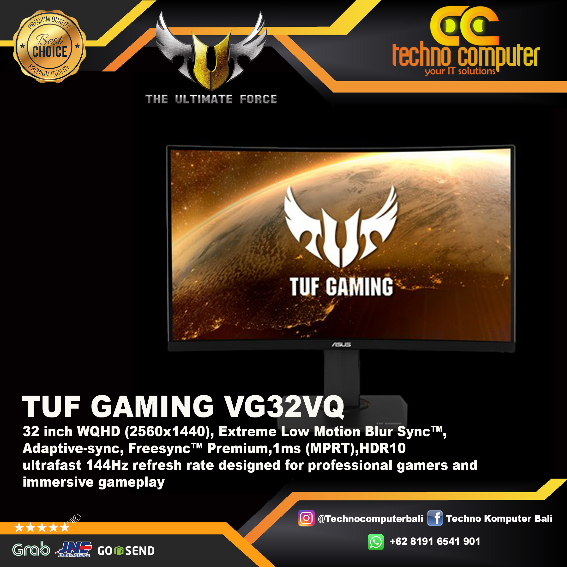 ASUS TUF GAMING VG32VQ Curved Gaming Monitor - 32 inch WQHD (2560 x 1440), VA, 144Hz, 1ms, FreeSync