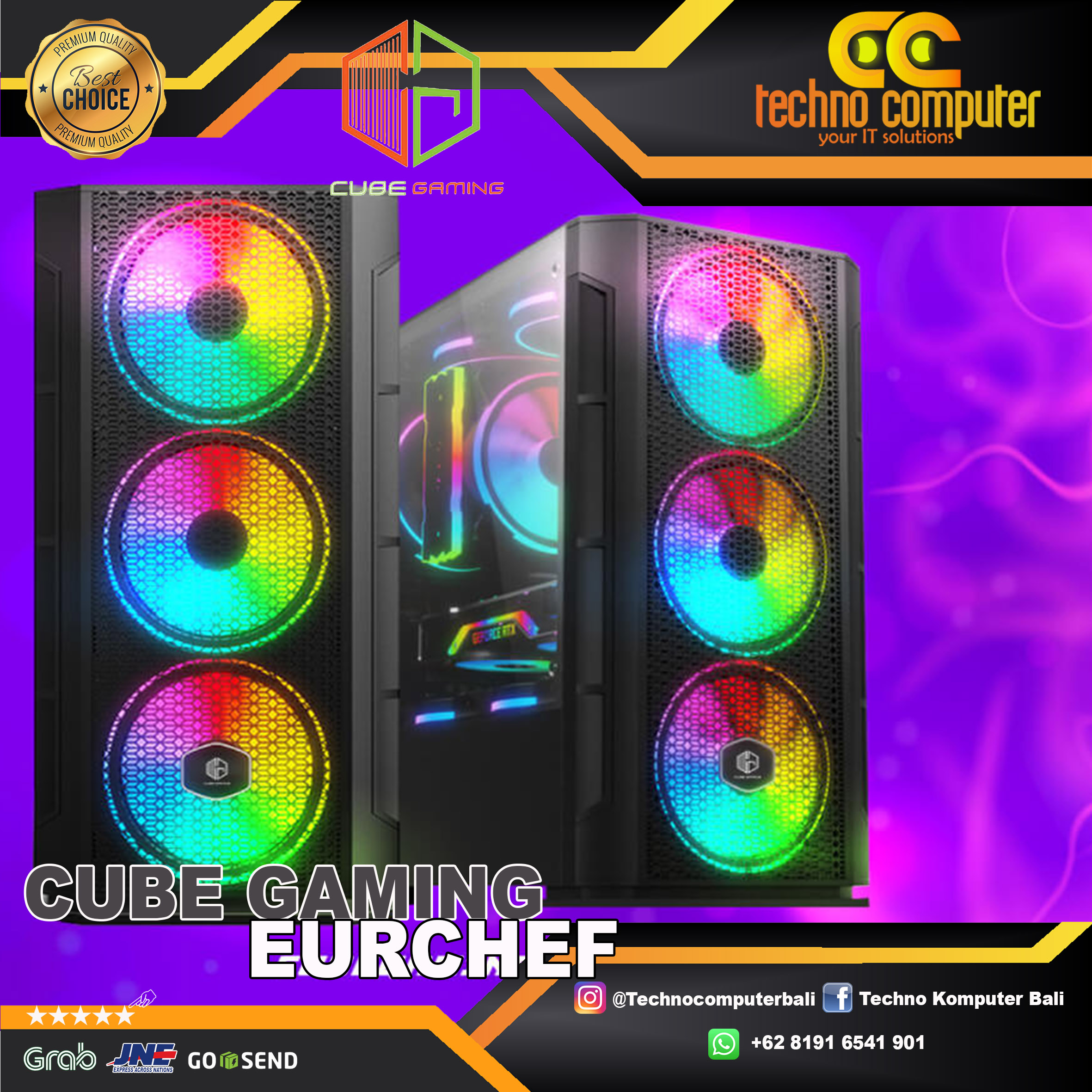 CASING CUBE GAMING EURCHEF - mATX - FREE 3 PCS RGB FAN - SIDE TEMPERED GLASS