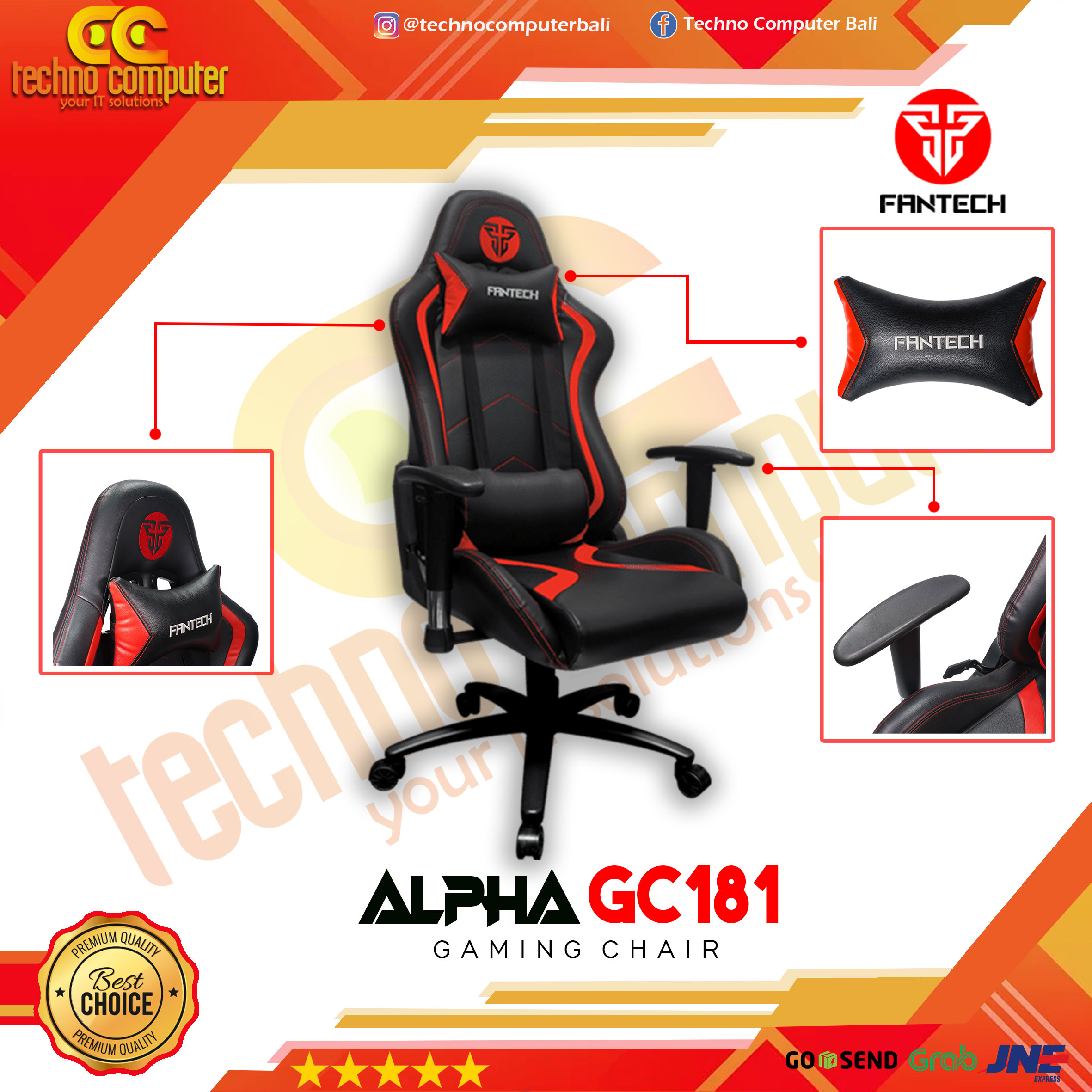 KURSI GAMING FANTECH ALPHA GC-181 GAMING CHAIR - BLACK RED