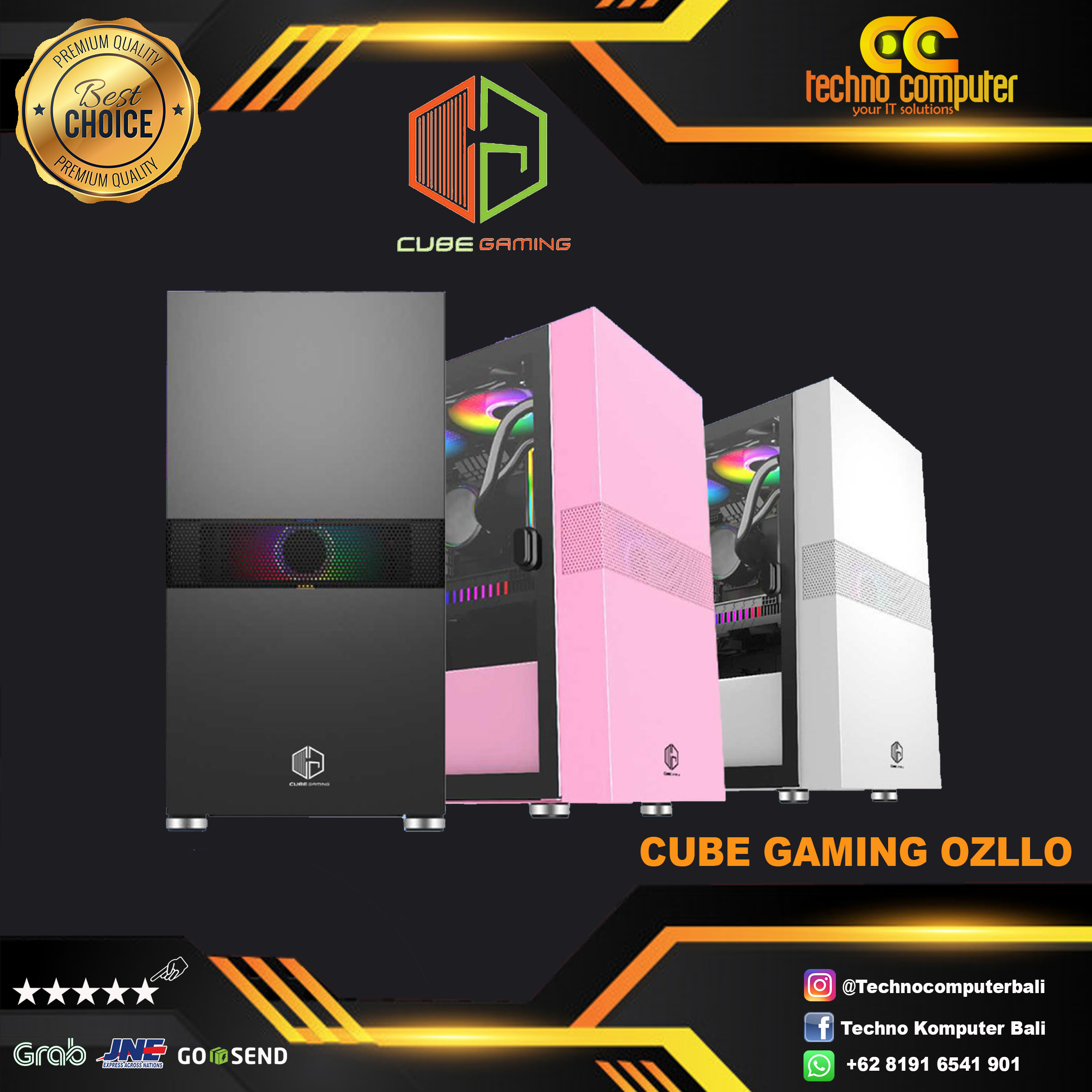 CASING CUBE GAMING OZLLO WHITE - mATX - LEFT SIDE MAGNETIC GLASS DOOR - Free 1pcs 120mm RGB Fan