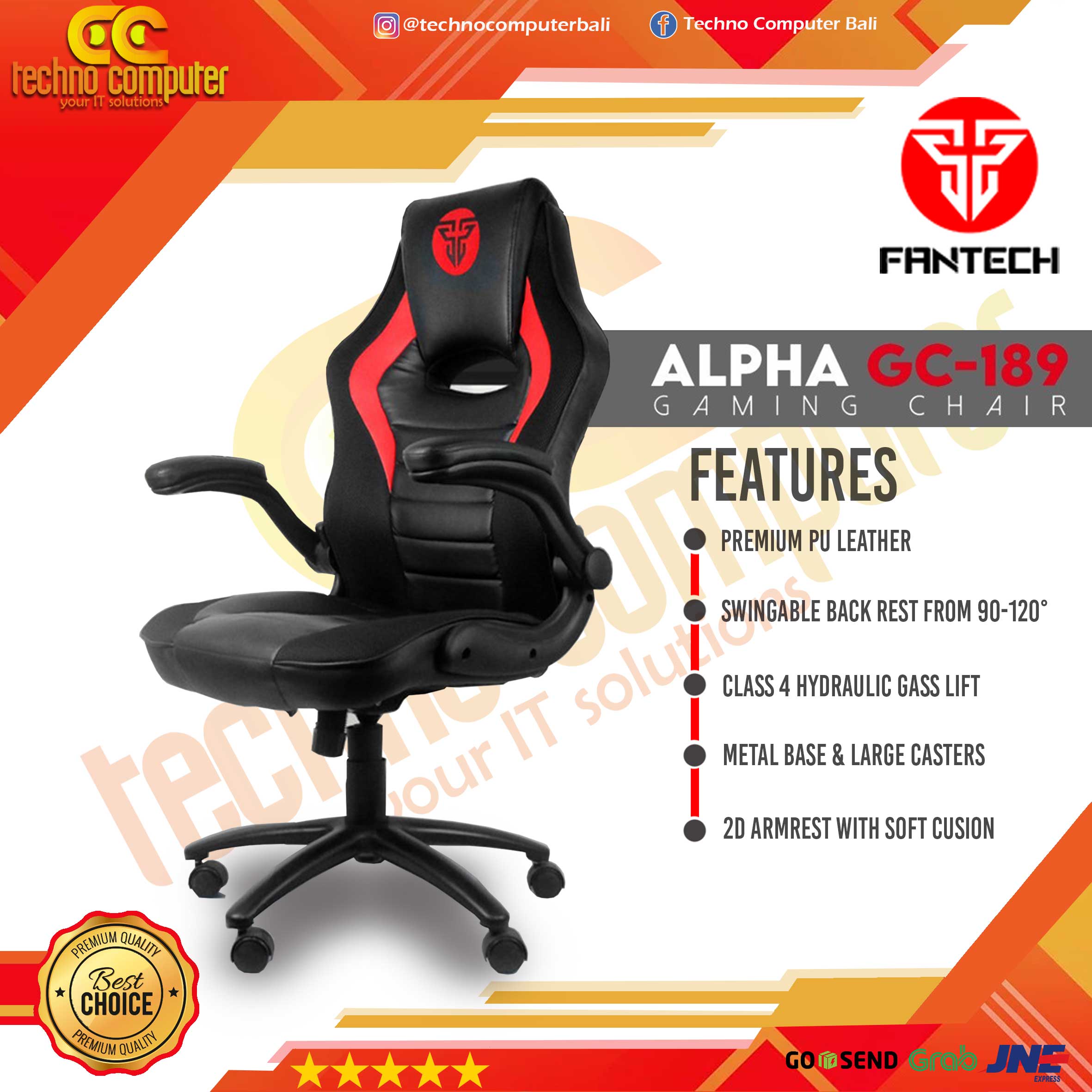 KURSI GAMING FANTECH ALPHA GC-189 GAMING CHAIR - BLACK RED