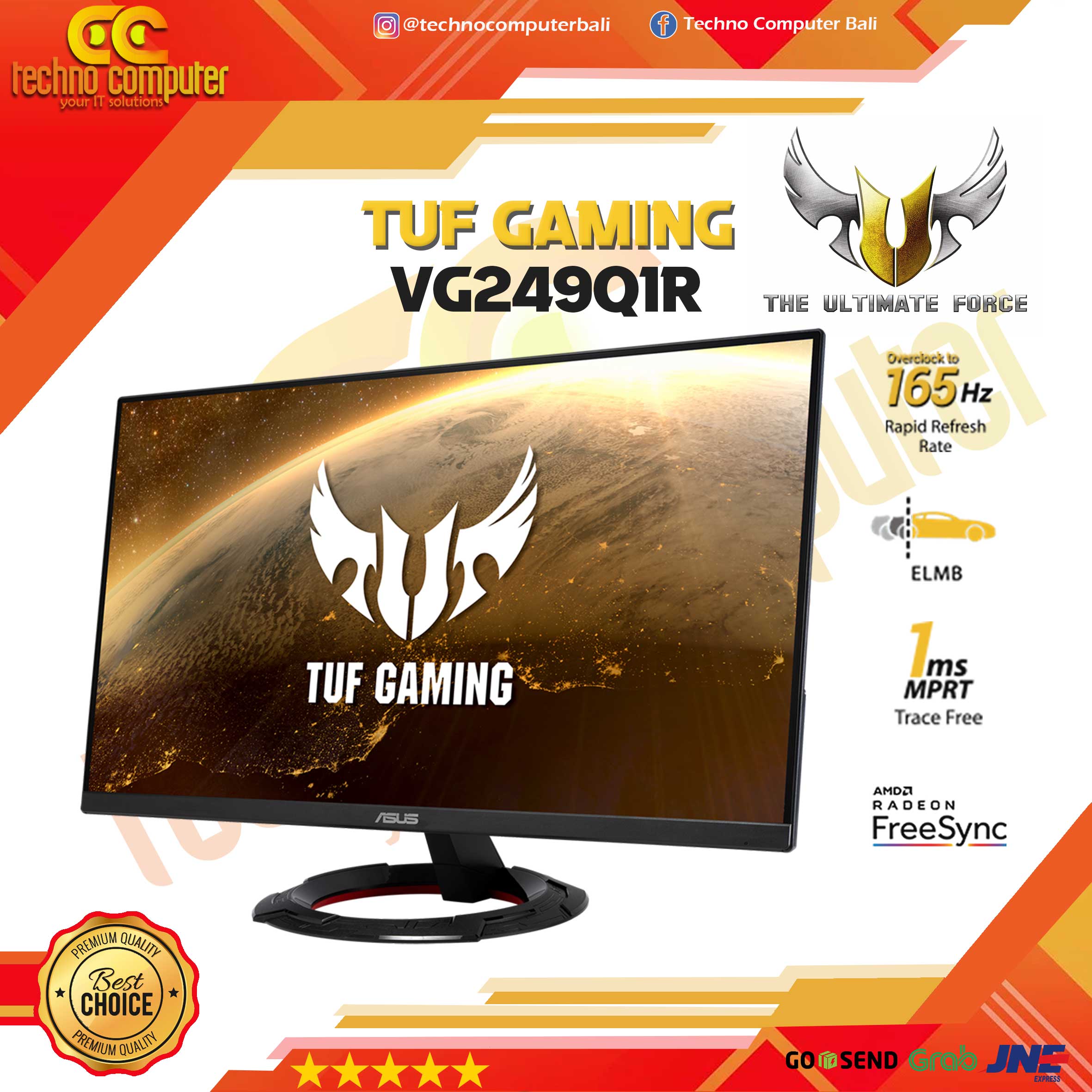 ASUS TUF GAMING VG249Q1R Gaming Monitor - 24 inch, FHD (1920 x 1080), IPS, 165Hz, 1ms