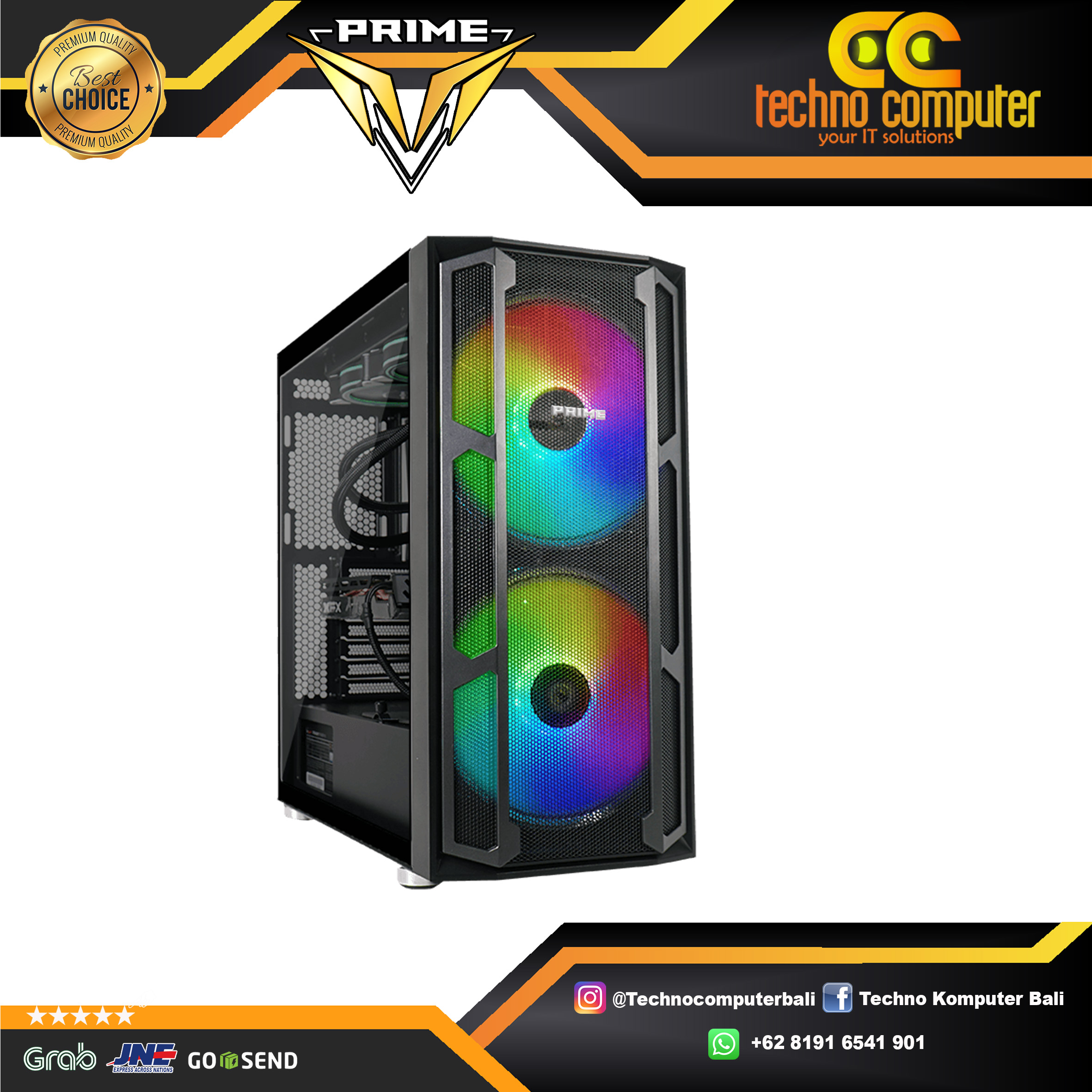 CASING PRIME GAMING W-[X] - PREMIUM GAMING CASE Free 2pcs 200mm ARGB Fan