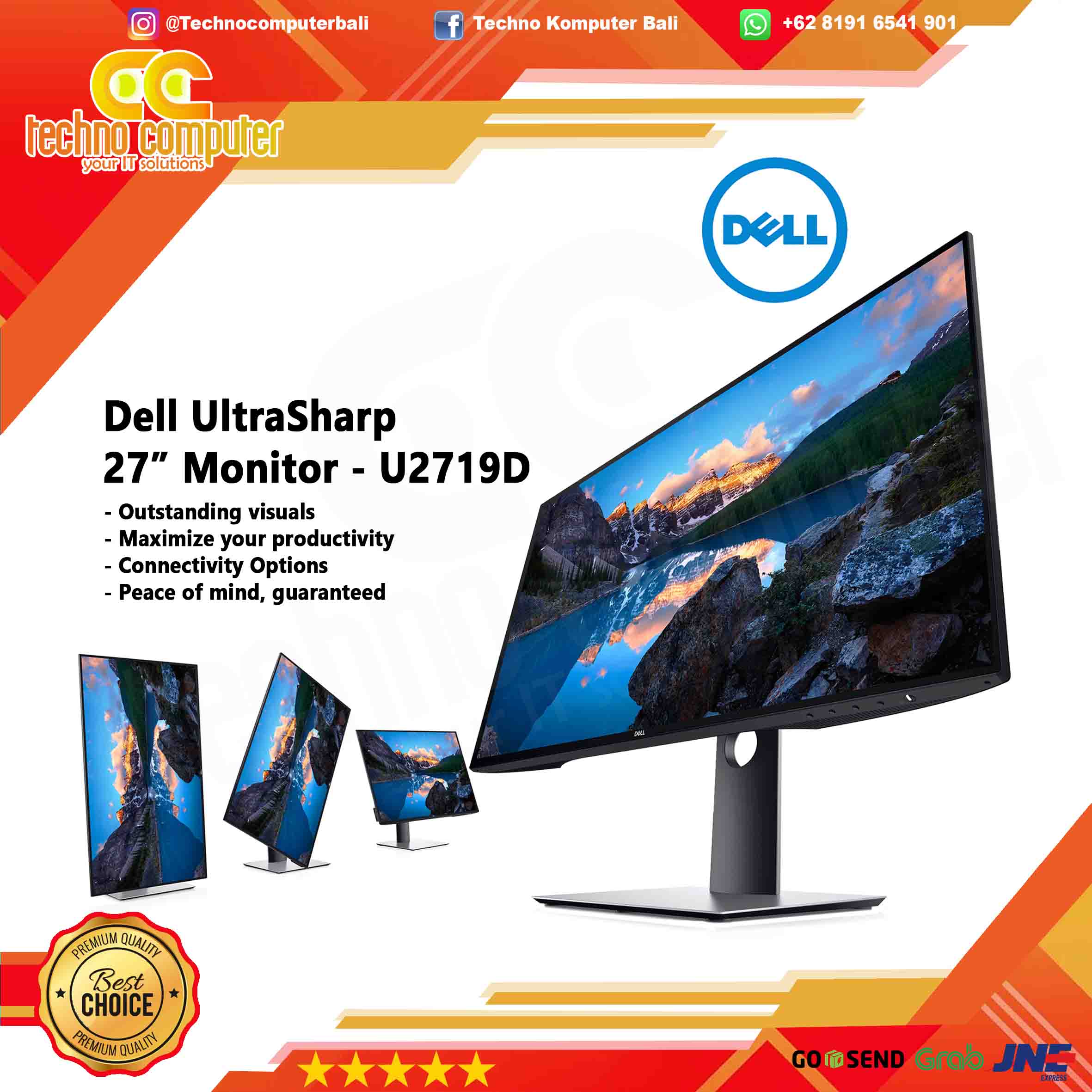 DELL U2719D UltraSharp Monitor - 27 inch, QHD (2560 x 1440), IPS, 60Hz, 5ms