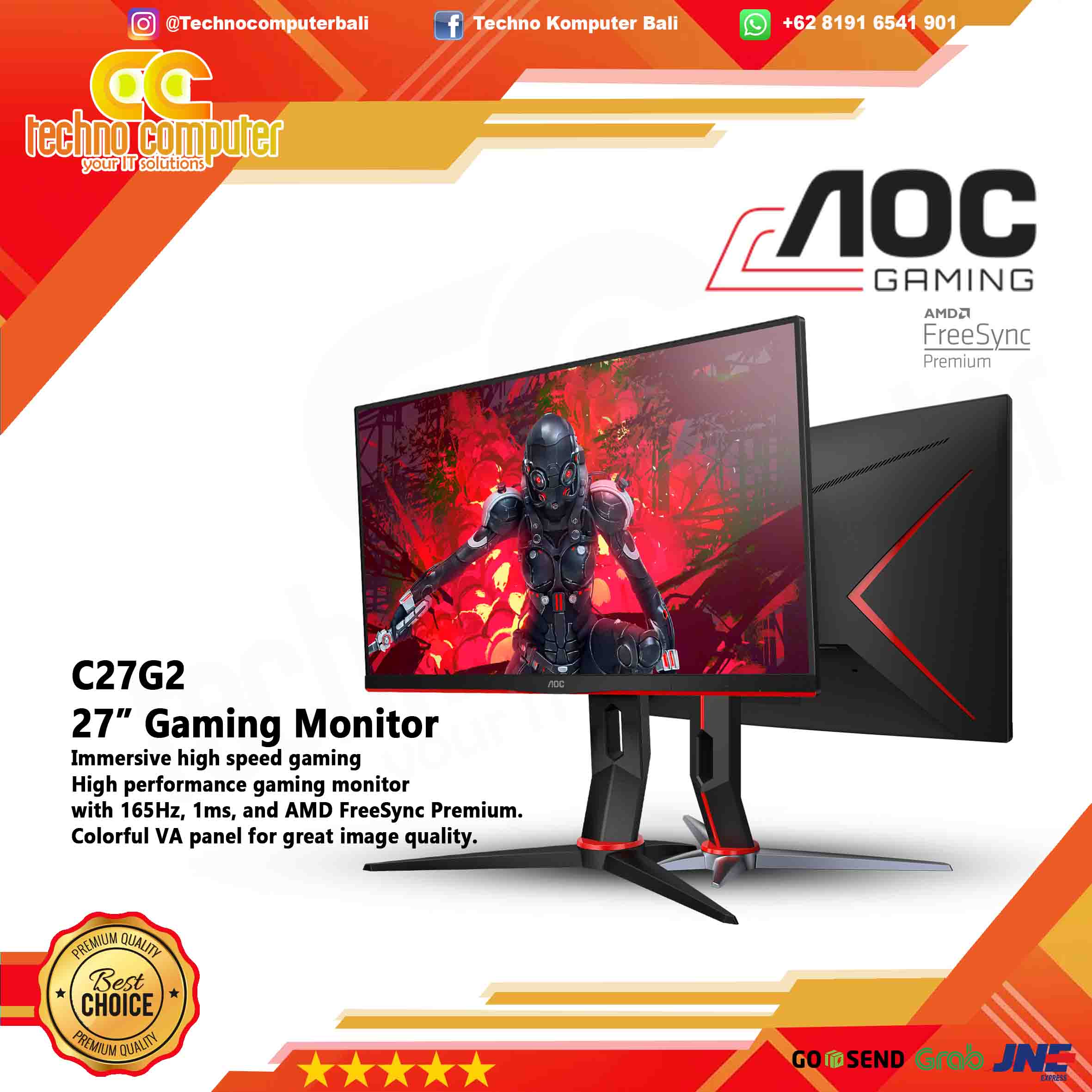 AOC C27G2E Gaming Monitor - 27 inch, FHD (1920 x 1080), IPS, 144Hz, 1ms, G-Sync
