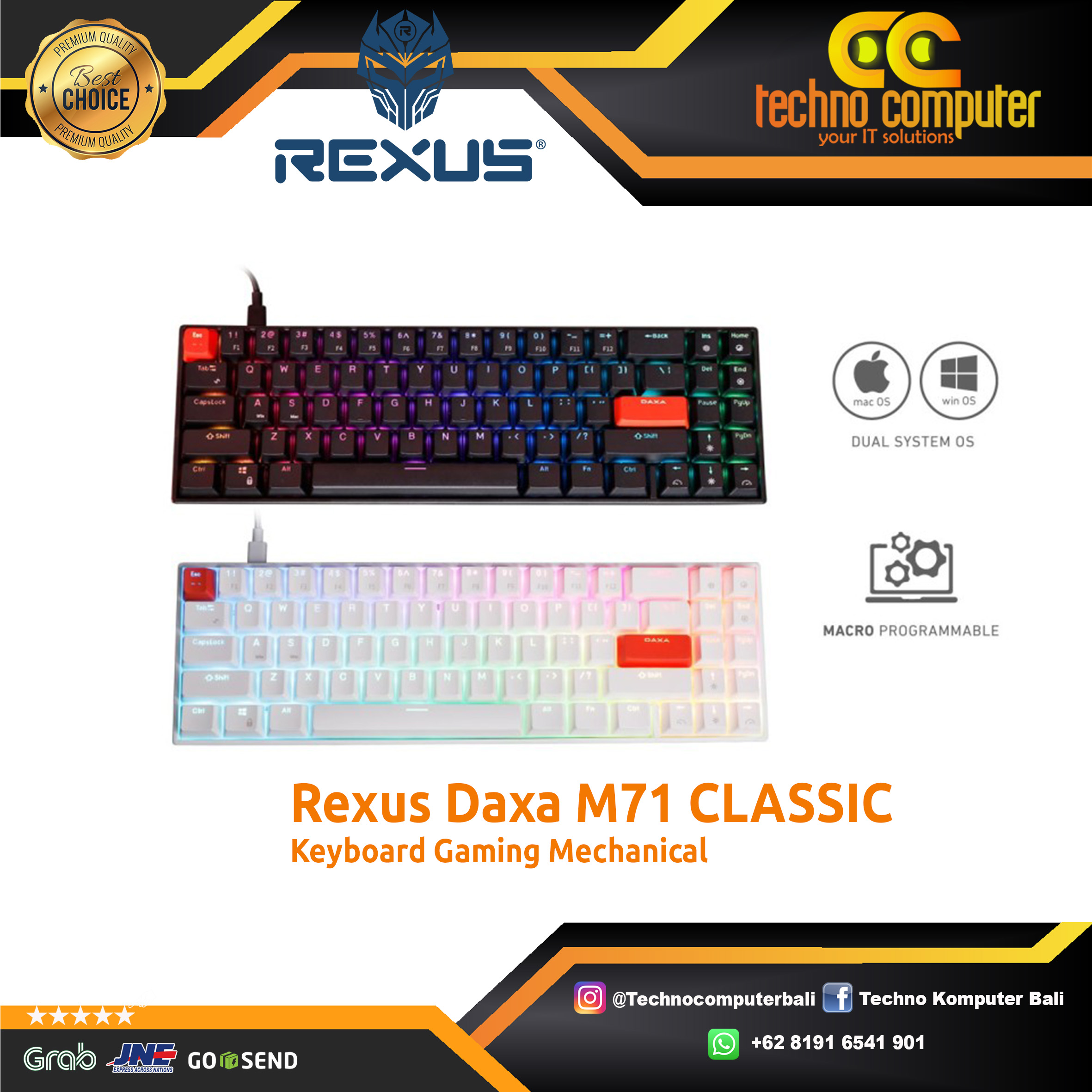 REXUS DAXA M71 CLASSIC White - Mechanical Brown Switch - Gaming Keyboard