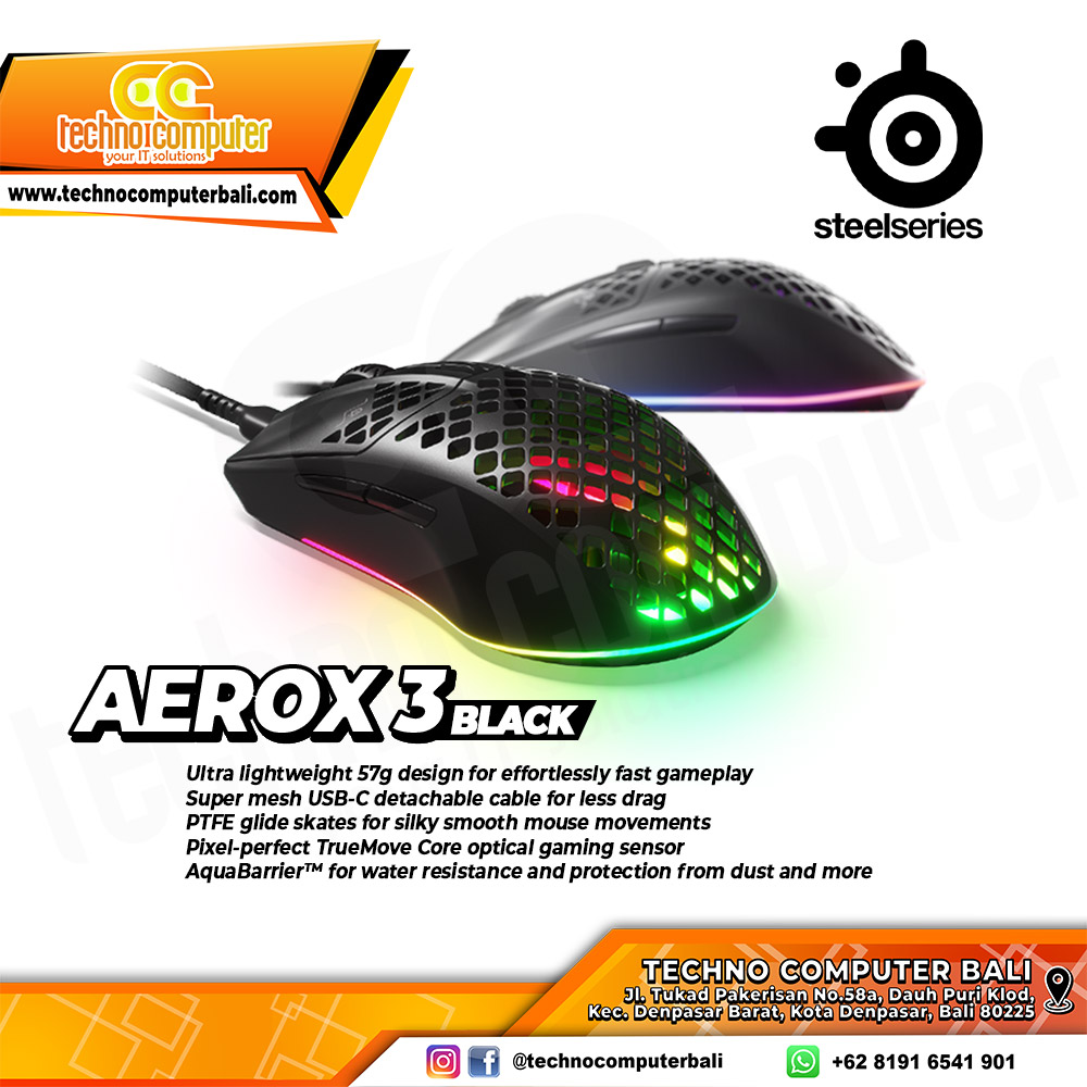 STEELSERIES AEROX 3 Black 2022 Edition - Gaming Mouse