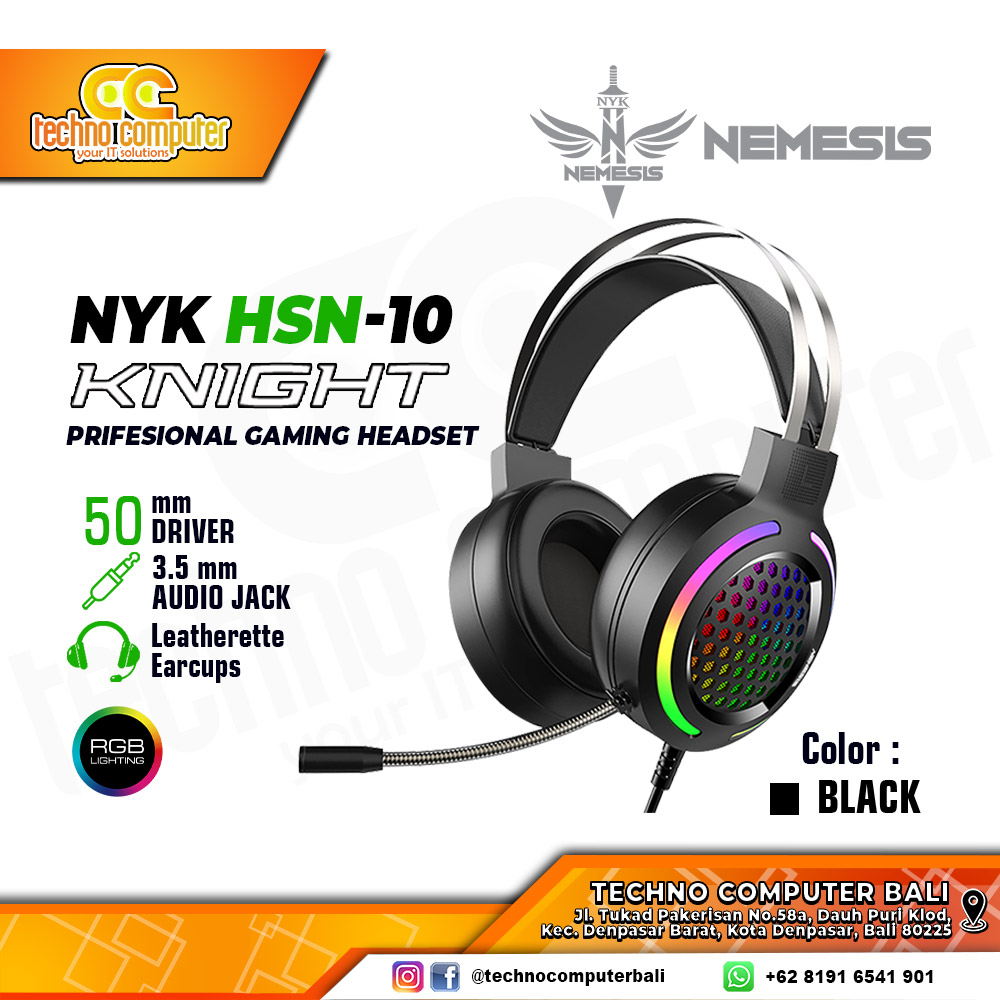 HEADSET NYK Nemesis HSN-10 KNIGHT RGB Black - Gaming Headset