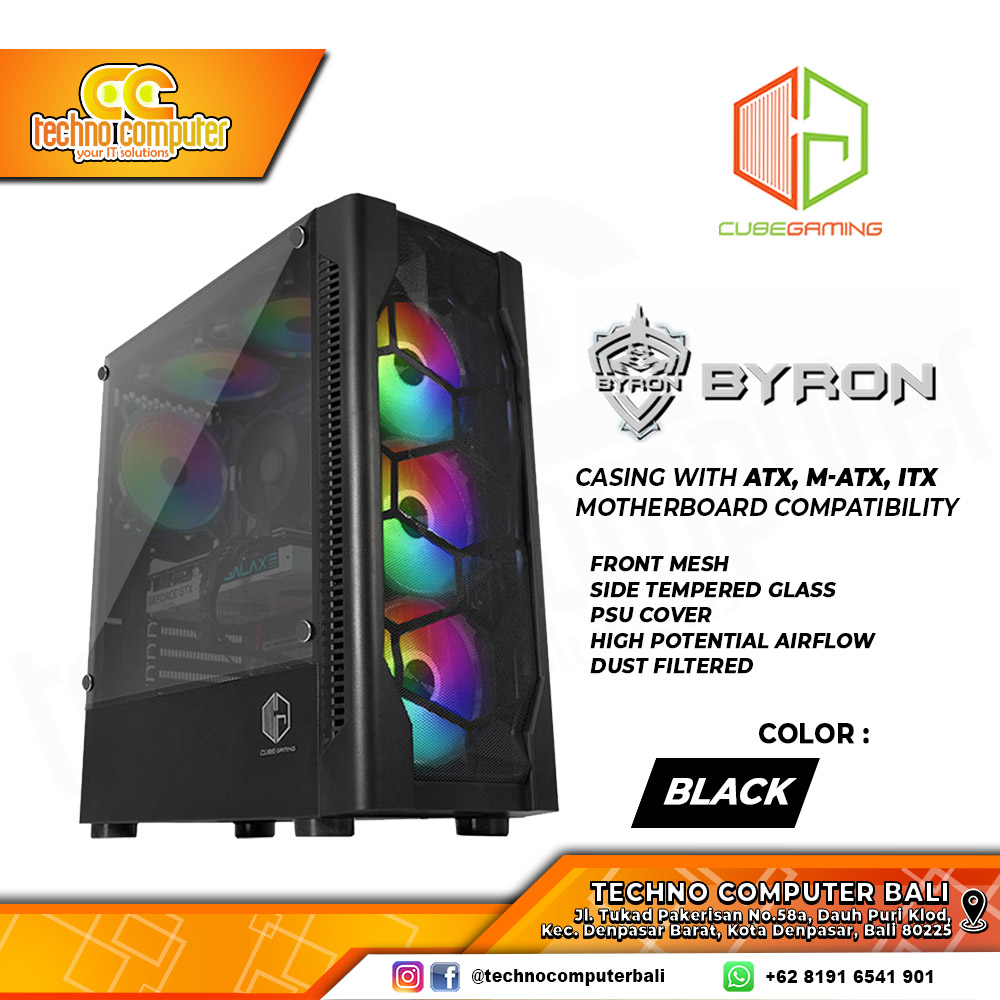CASING CUBE GAMING BYRON Black - Mid Tower ATX Case Tempered Glass