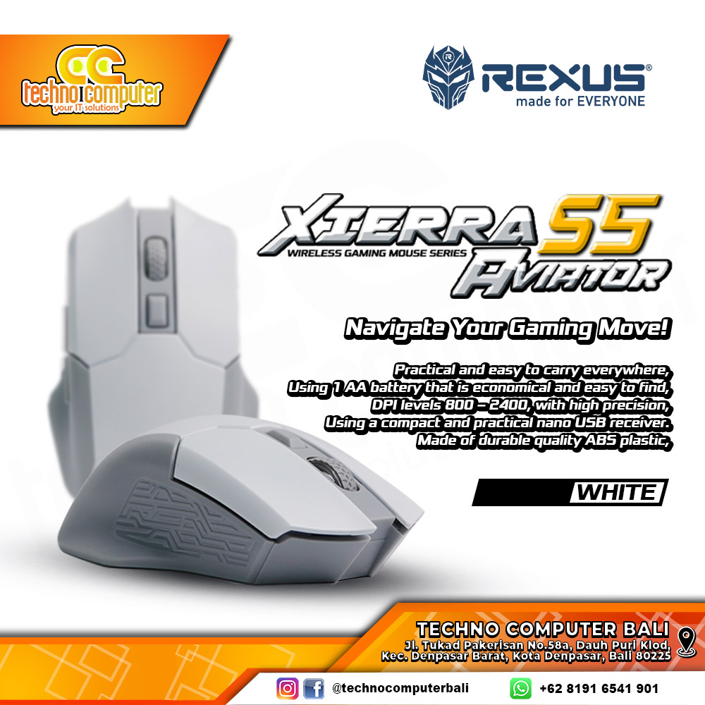 REXUS XIERRA S5 Aviator 6D Wireless White - Gaming Mouse Wireless