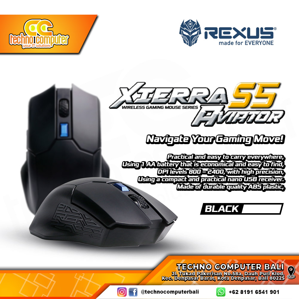 REXUS XIERRA S5 Aviator 6D Wireless Black - Gaming Mouse Wireless