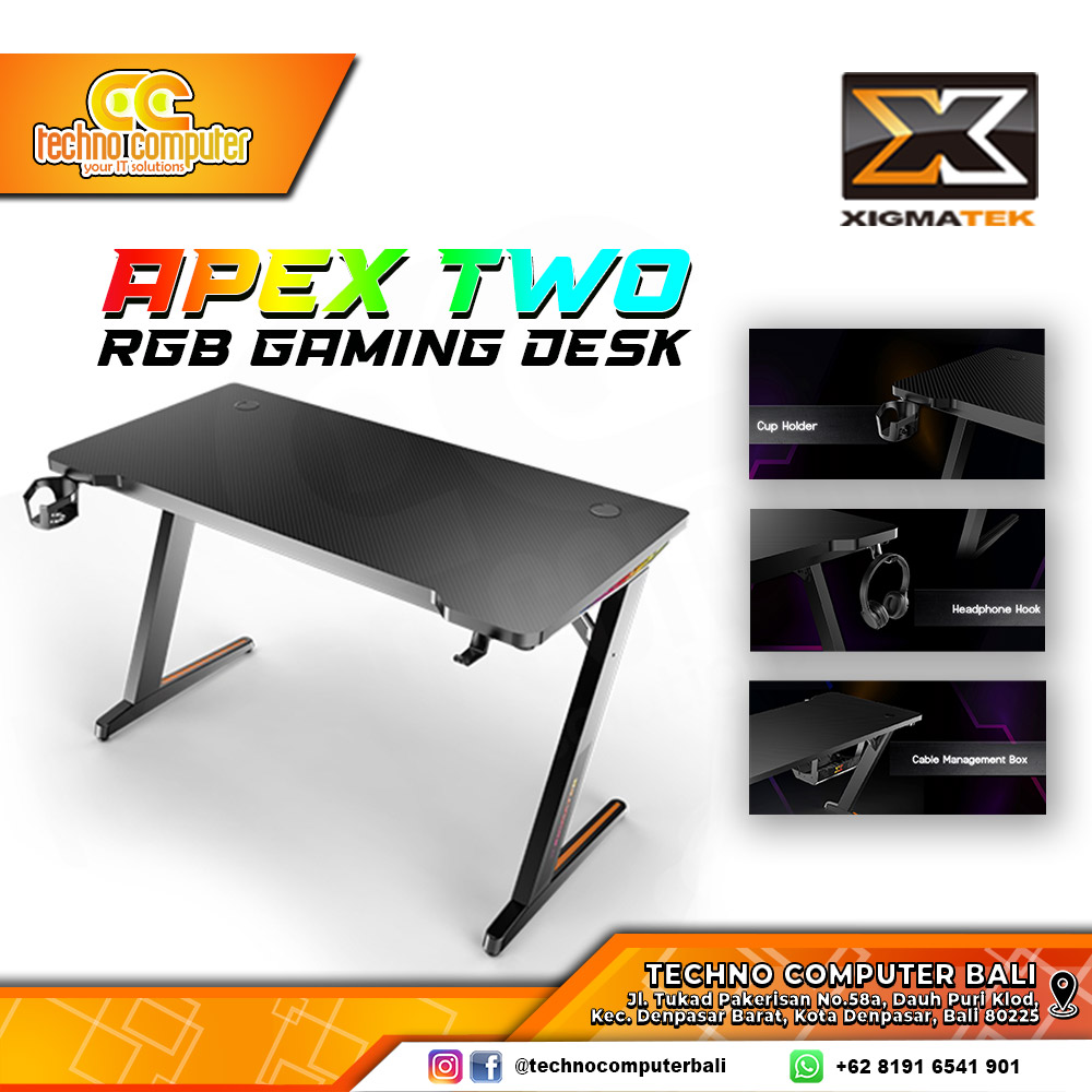 MEJA GAMING XIGMATEK APEX TWO RGB GAMING DESK With Headphone Hook & Cup Holder