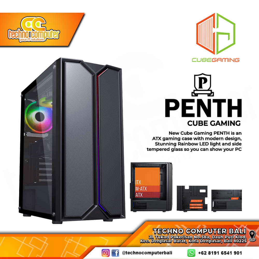 CASING CUBE GAMING PENTH - Mid Tower ATX Case Tempered Glass