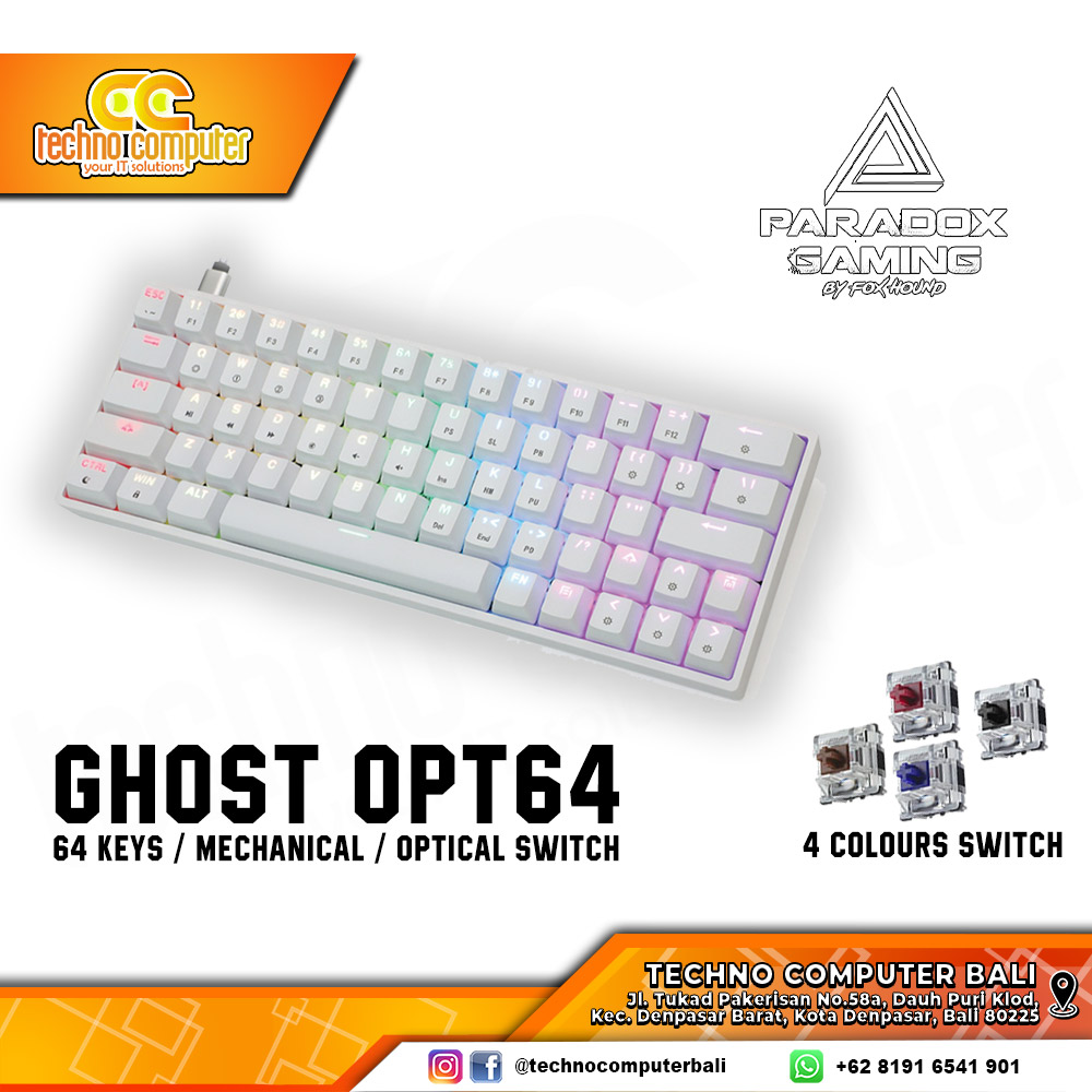 PARADOX GAMING GHOST SK64 / OPT64 White - Mechanical Red Switch - Gaming Keyboard
