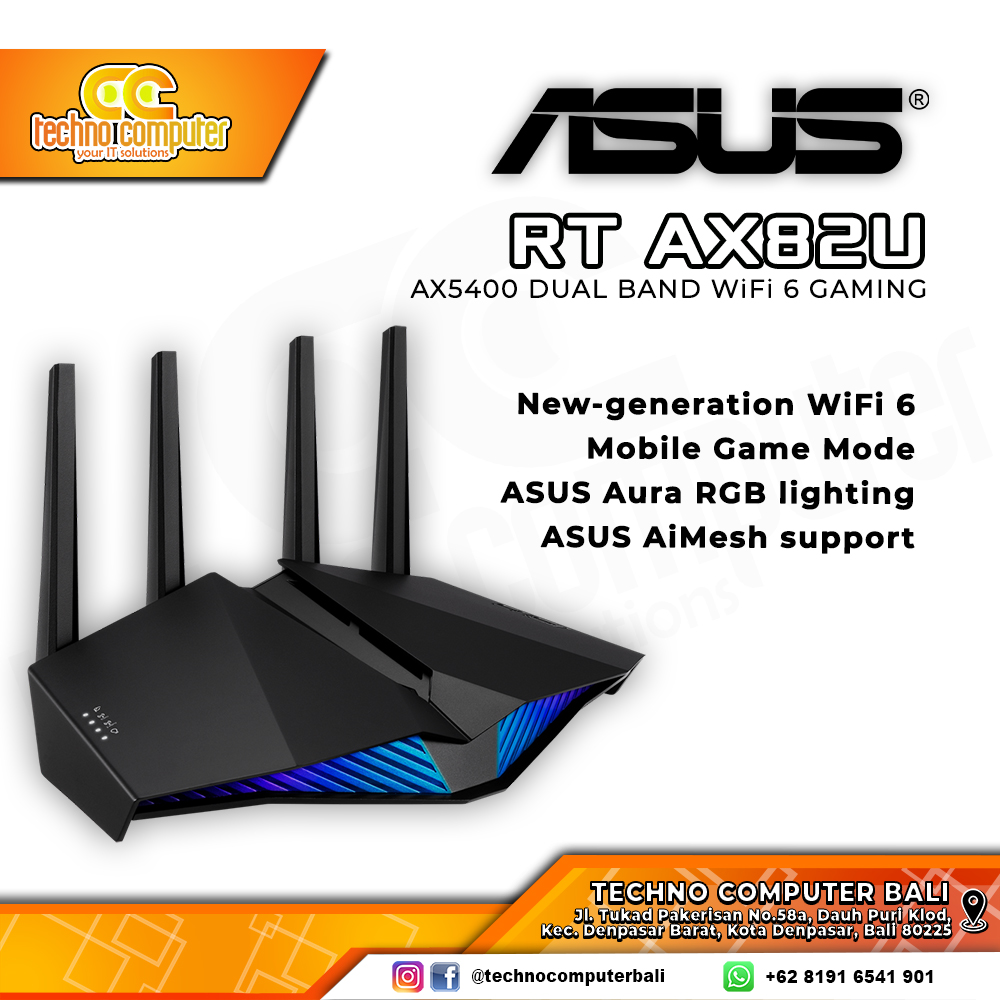 ROUTER ASUS RT-AX82U AX5400 Dual Band WiFi 6 Gigabit Wireless Router