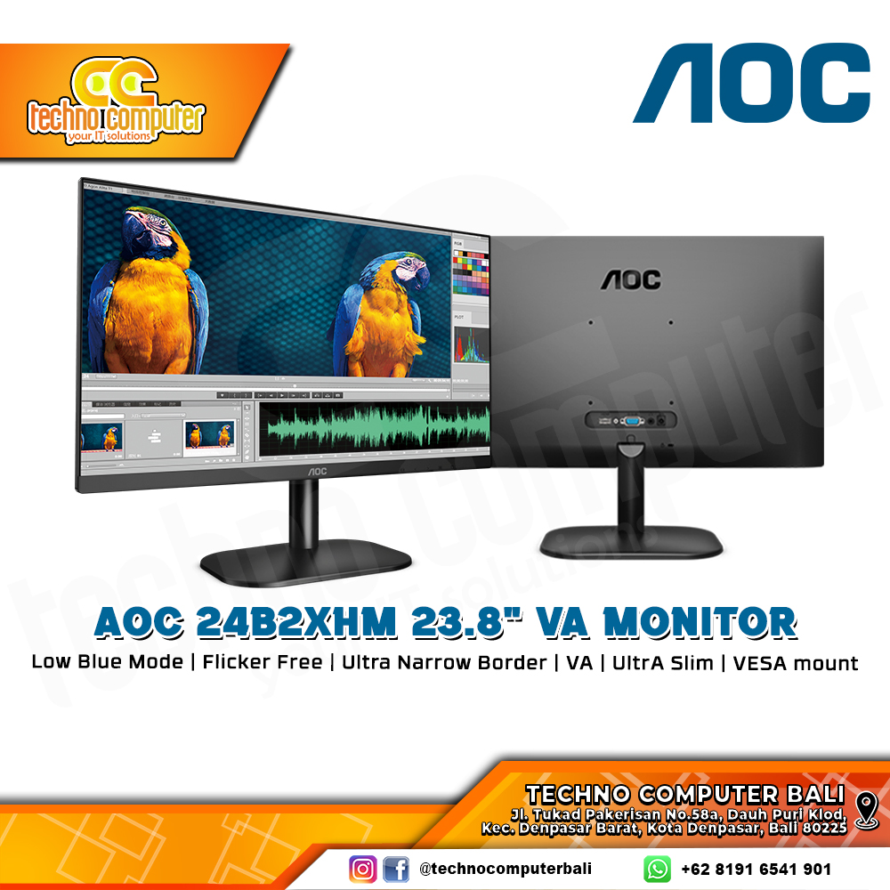 AOC 24B2XHM/70 Ultra Slim Monitor - 24 inch, FHD (1920 X 1080), VA, 75Hz, 6ms