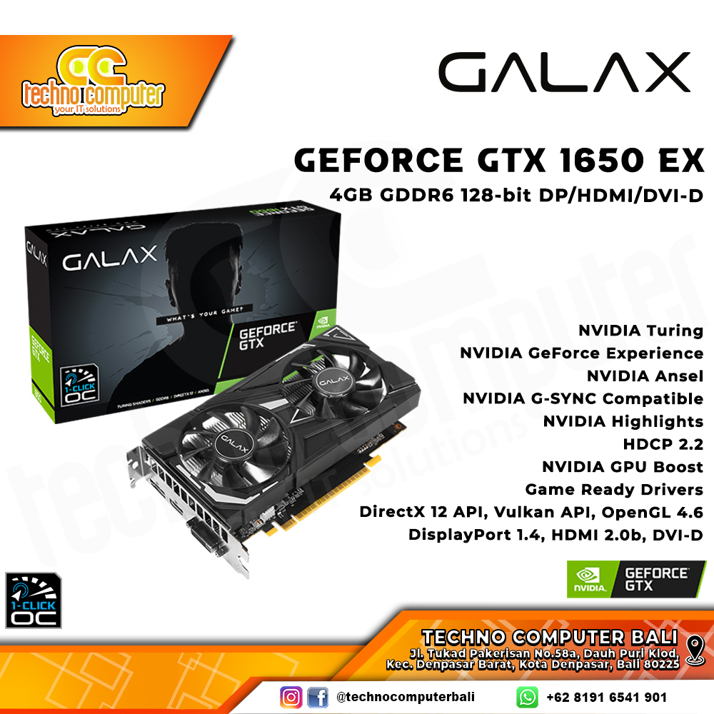 GALAX NVIDIA GeForce GTX 1650 EX (1-Click OC) 4GB GDDR6 - Dual Fan