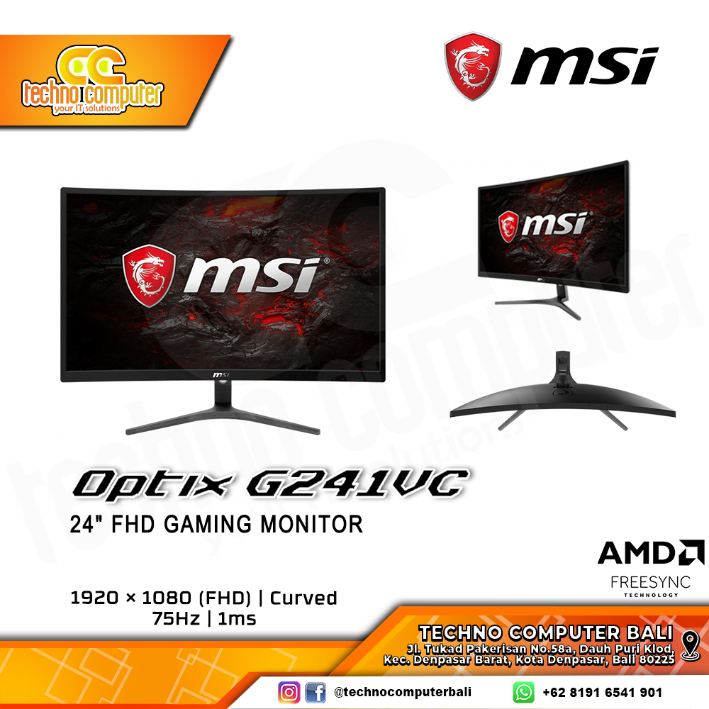 MSI OPTIX G241VC Curved Gaming Monitor - 24 inch, FHD (1920 x 1080), VA, 75Hz, 1ms, FreeSync