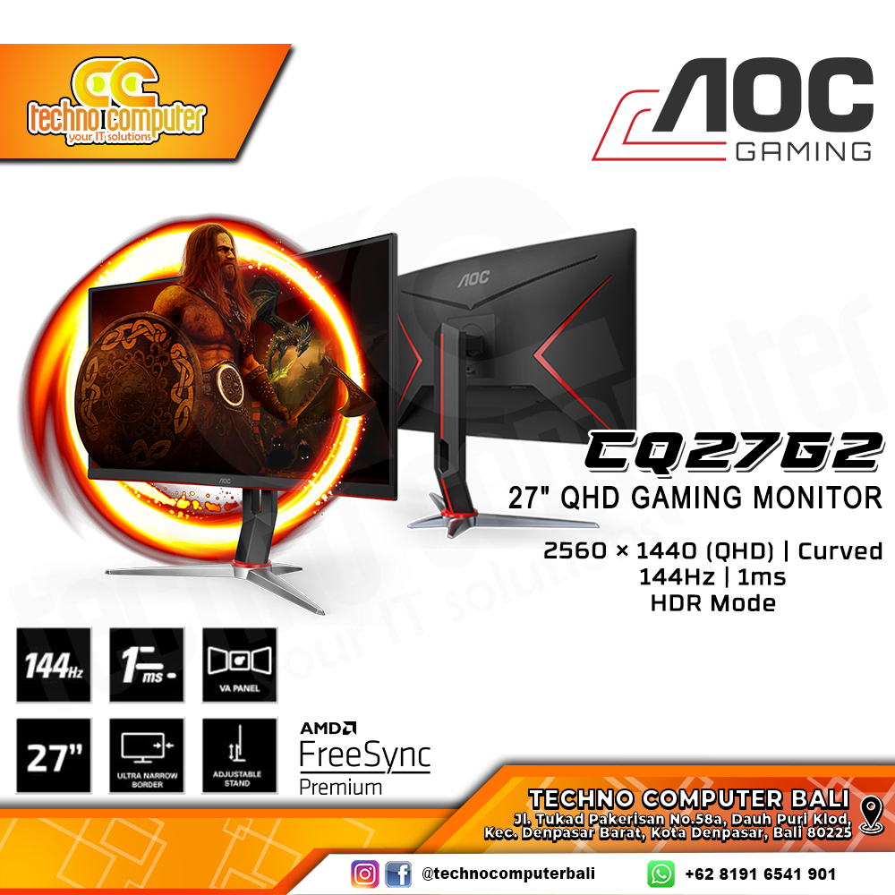 AOC CQ27G2/70 Curved Gaming Monitor - 27 inch, QHD (2560 x 1440), VA, 144Hz, 1ms, FreeSync