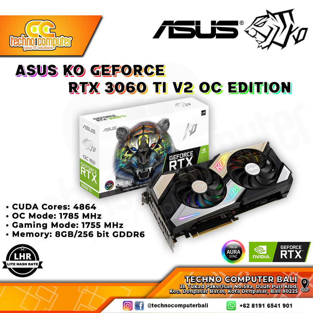 ASUS KO NVIDIA GeForce RTX 3060 Ti V2 OC Edition 8GB GDDR6 - LHR Version