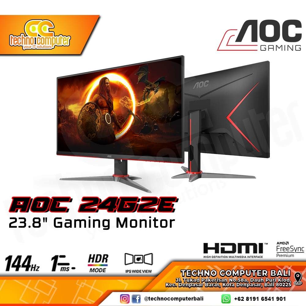 AOC 24G2E/70 Gaming Monitor - 24 inch, FHD (1920 x 1080), IPS, 144Hz, 1ms, FreeSync