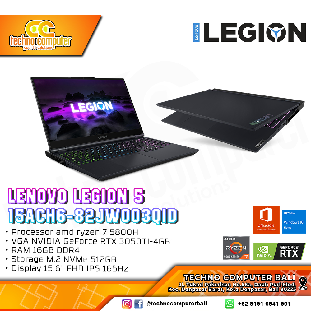LENOVO LEGION 5 15ACH6-82JW003QID R7-5800H 16GB 512GB RTX3050Ti Win10
