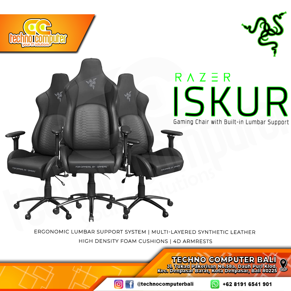 KURSI GAMING RAZER ISKUR GAMING CHAIR Ergonomic Lumbar Support System - BLACK