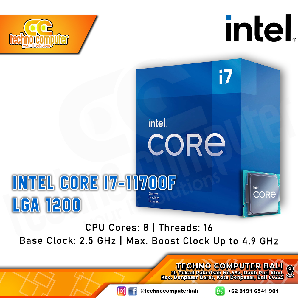 PROCESSOR INTEL CORE I7-11700F - 8 Cores 16 Threads Up to 4.9GHz - Socket LGA1200