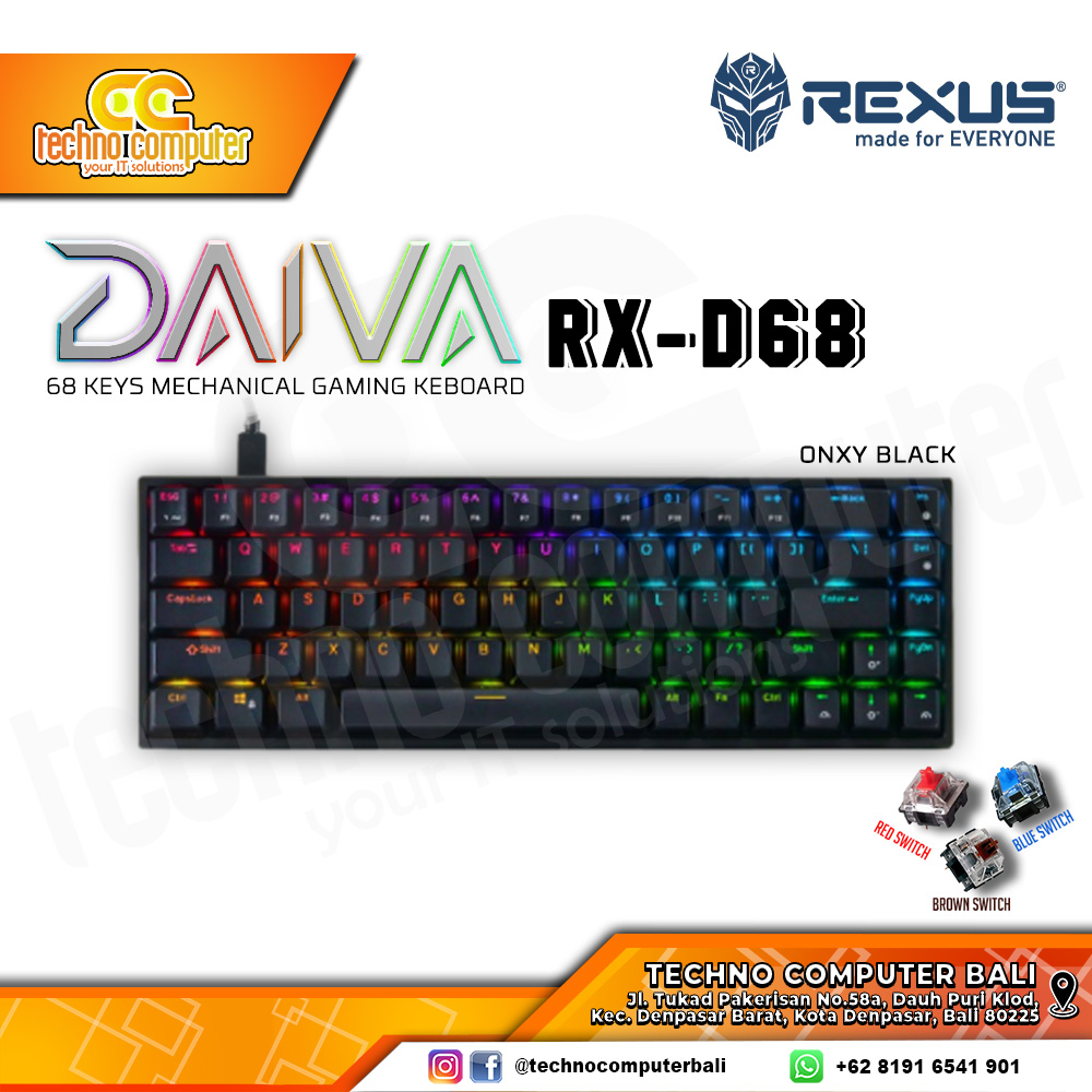 REXUS DAIVA RX-D68 Black - Mechanical Brown Switch - Gaming Keyboard