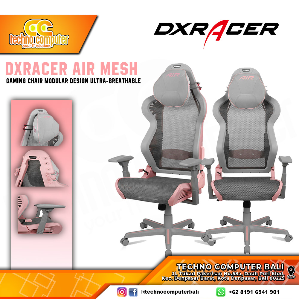 KURSI GAMING DXRacer Air Mesh Gaming Chair Modular Design Ultra-Breathable - GREY/PINK