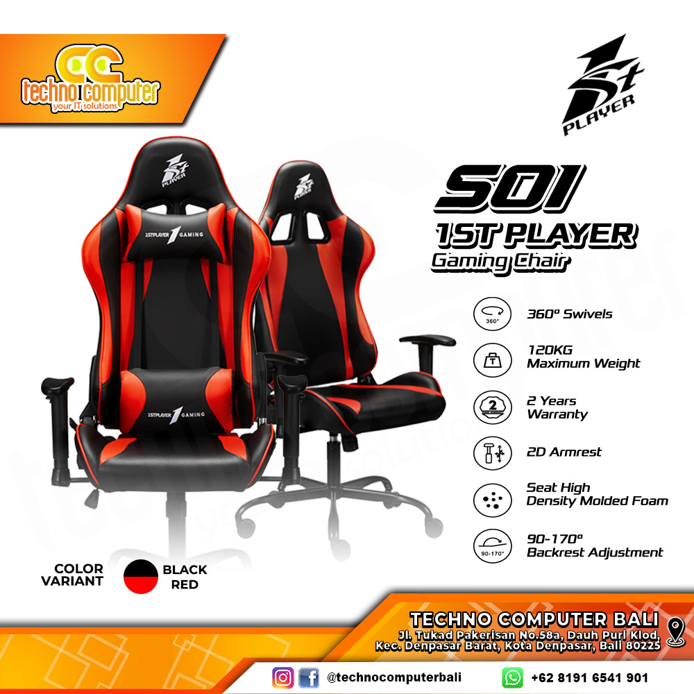 KURSI GAMING 1ST PLAYER GAMING CHAIR S01 - BLACK RED