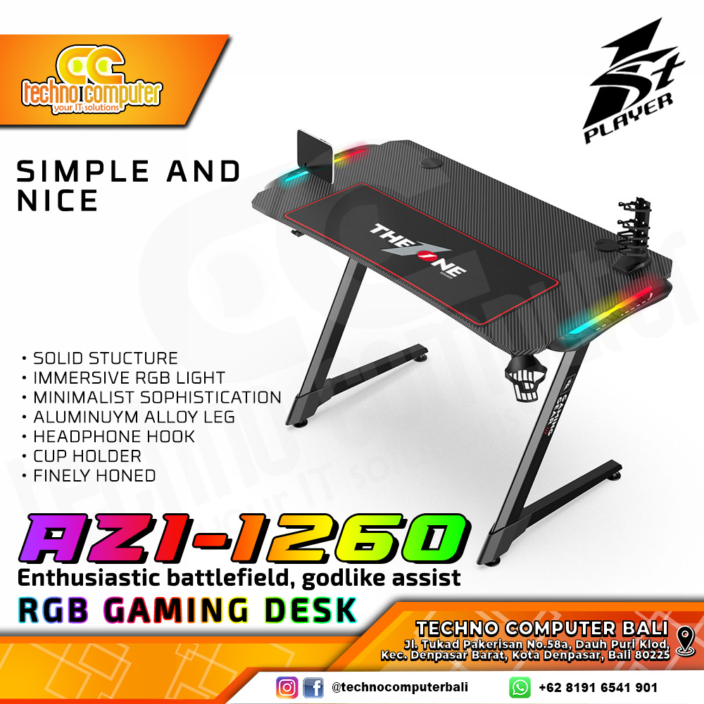 MEJA GAMING 1STPLAYER AZ1-1260 RGB GAMING DESK With Headphone Hook & Cup Holder