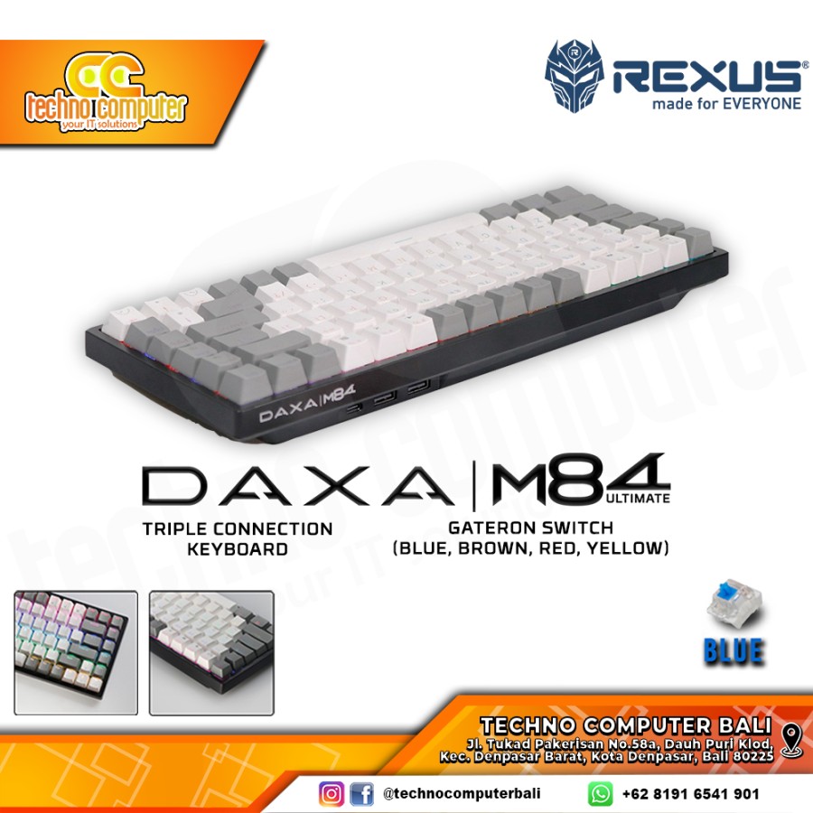 REXUS DAXA M84 ULTIMATE Wireless White/Grey - Mechanical Blue Switch - Gaming Keyboard Wireless