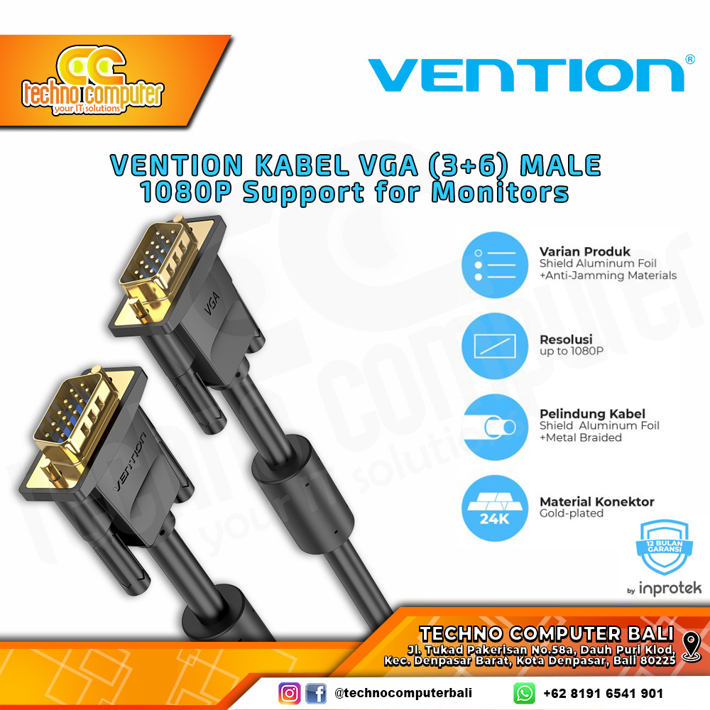 VENTION KABEL DISPLAY - Kabel VGA - VGA (3+6) Male to Male - DAE 1M