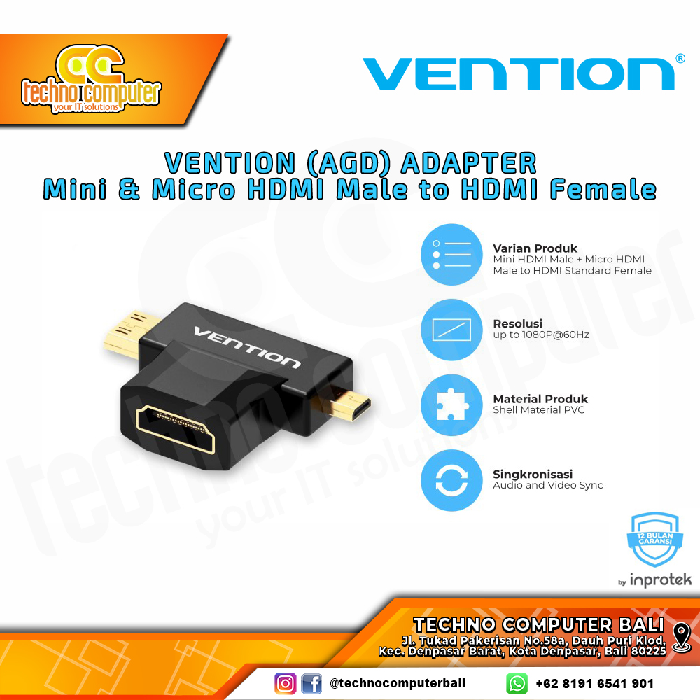 VENTION CONVERTER ADAPTER DISPLAY - Mini & Micro HDMI Male to HDMI Female - AGD