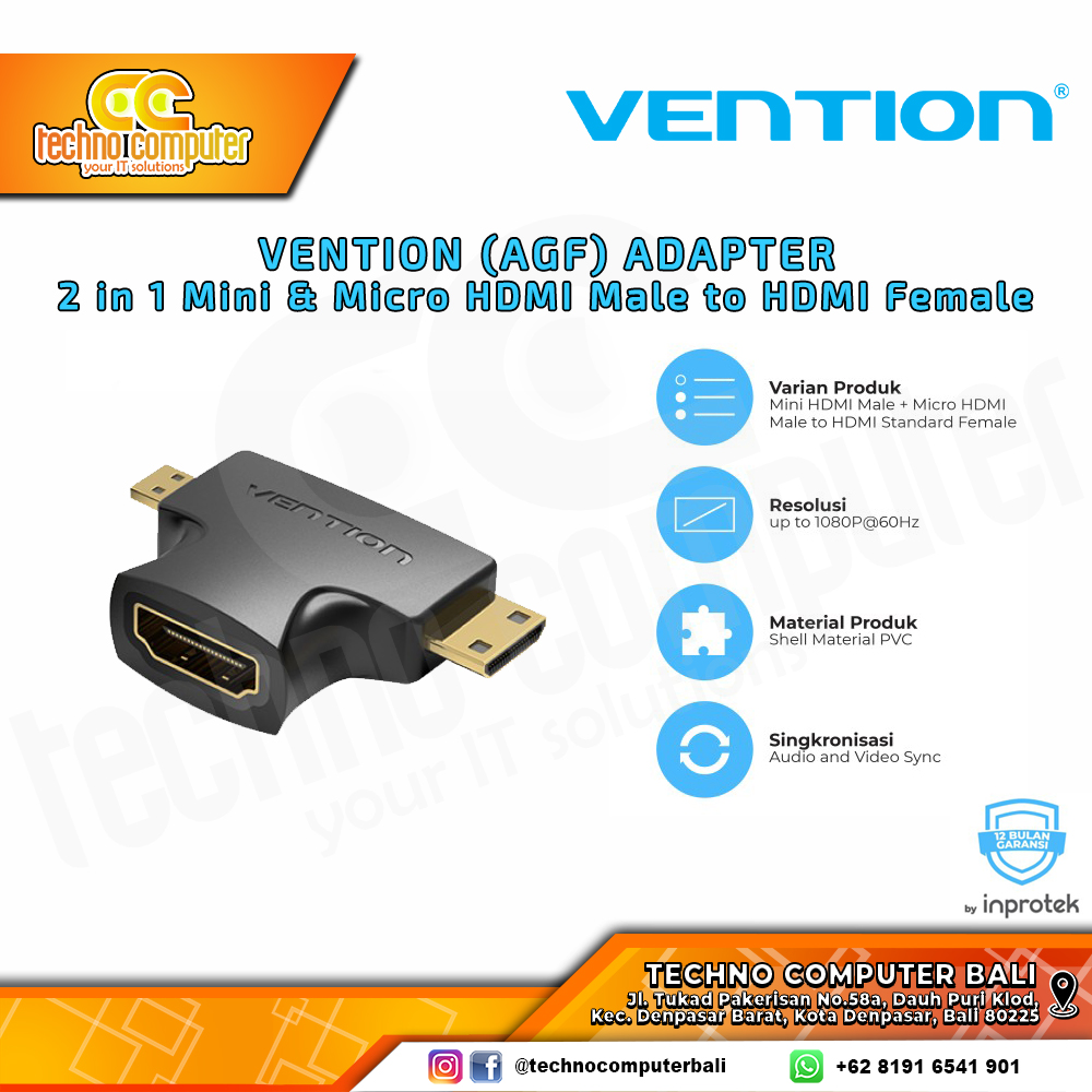 VENTION CONVERTER ADAPTER DISPLAY - Mini & Micro HDMI Male to HDMI Female - AGF