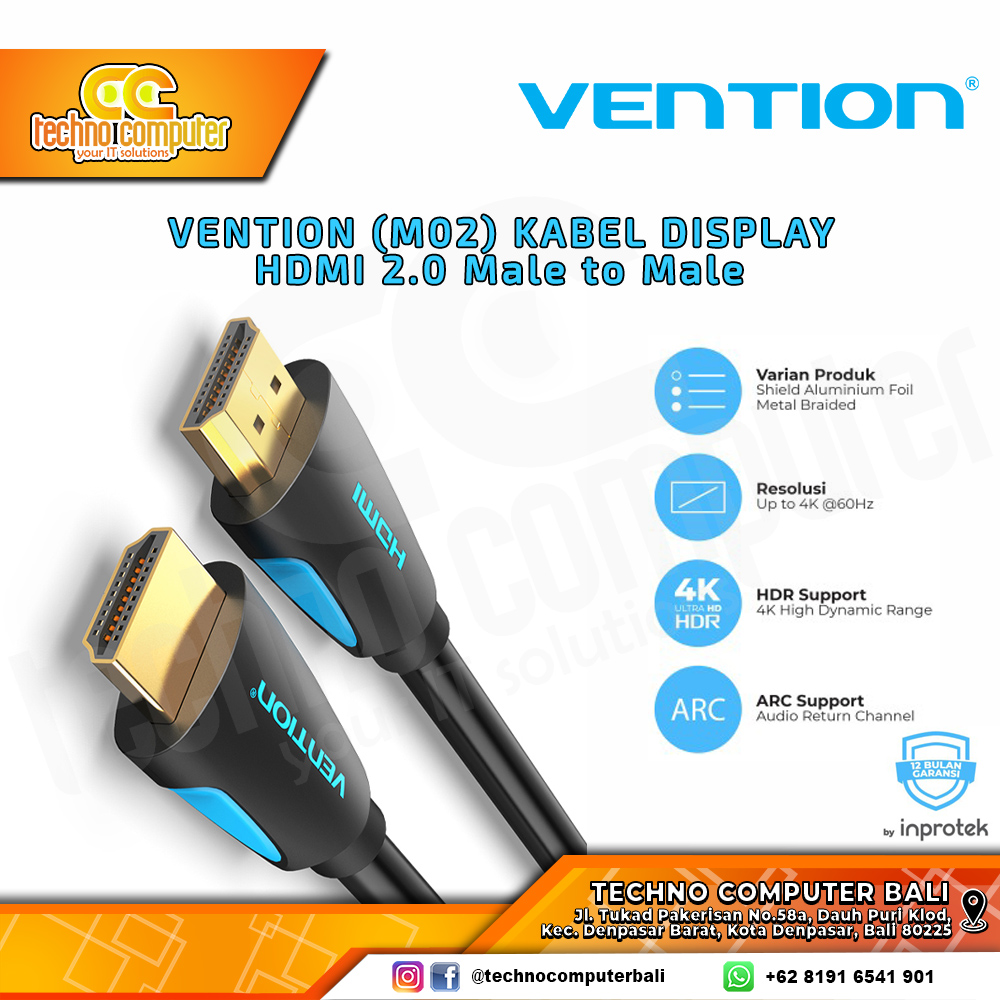 VENTION KABEL DISPLAY - Kabel HDMI - HDMI 2.0b Male to Male Ultra HD 4K - M02 10M