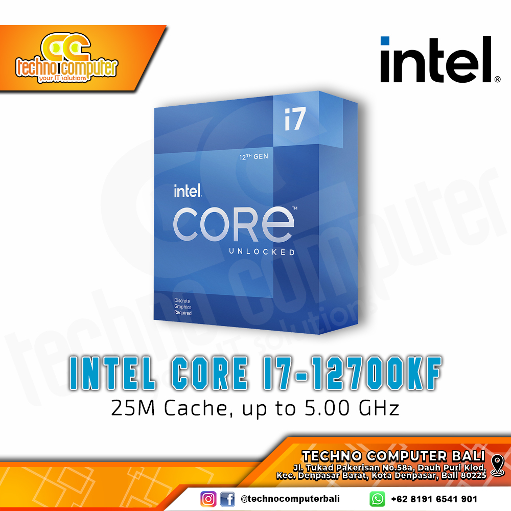 PROCESSOR INTEL CORE I7-12700KF - 12 Cores 20 Threads Up to 5.0GHz - Socket LGA1700