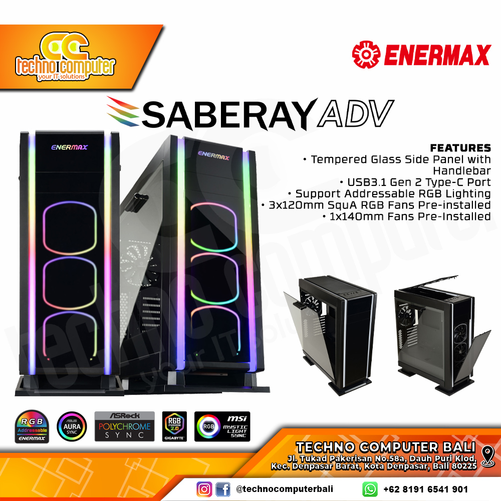 CASING ENERMAX SABERAY ADV - Mid Towe ATX Case Tempered Glass (Free 3x RGB Fan)