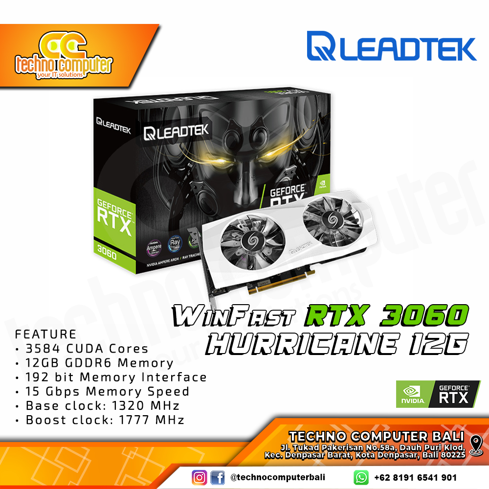 LEADTEK NVIDIA GeForce WinFast RTX 3060 HURRICANE WHITE EDITION 12GB GDDR6